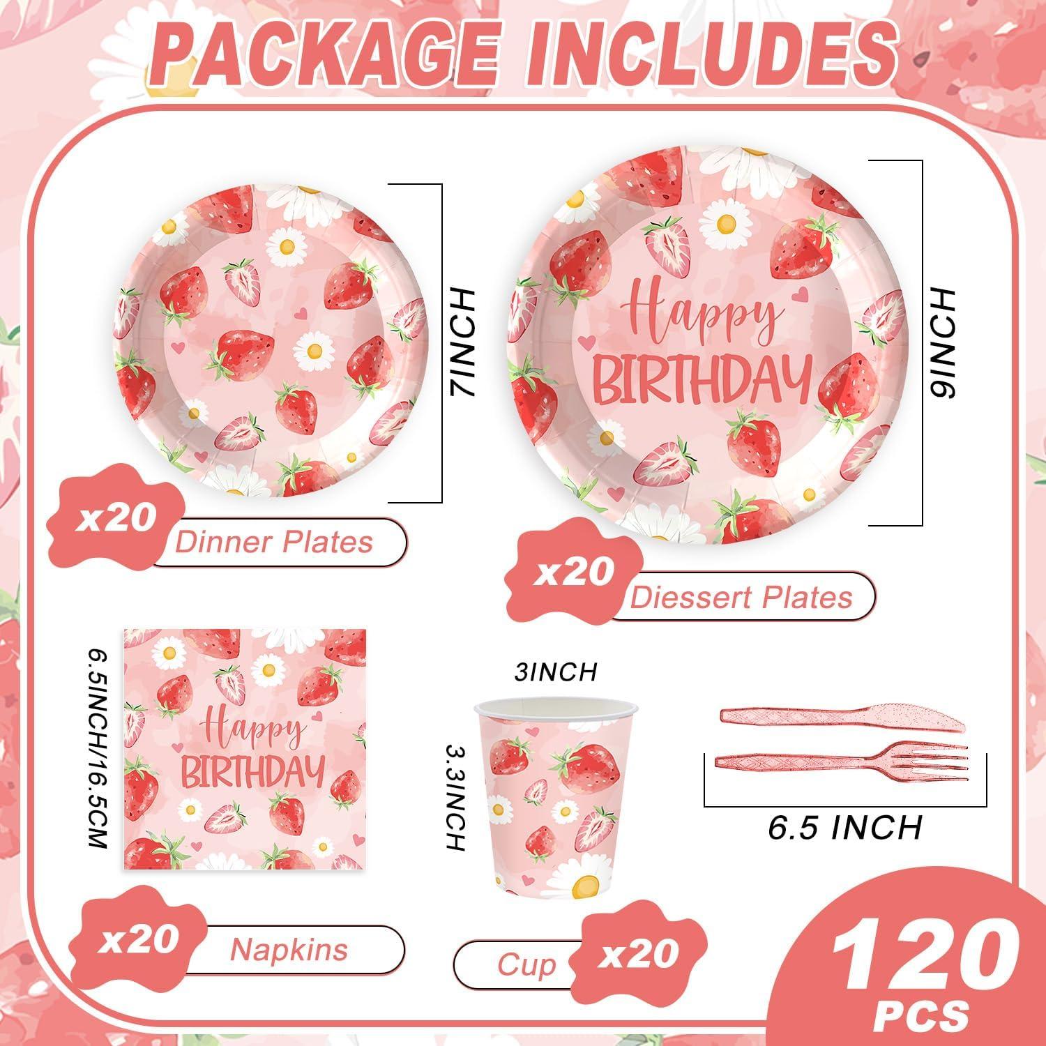 Kit de Fiesta Temática de Fresa 120 Piezas para 20 Invitados