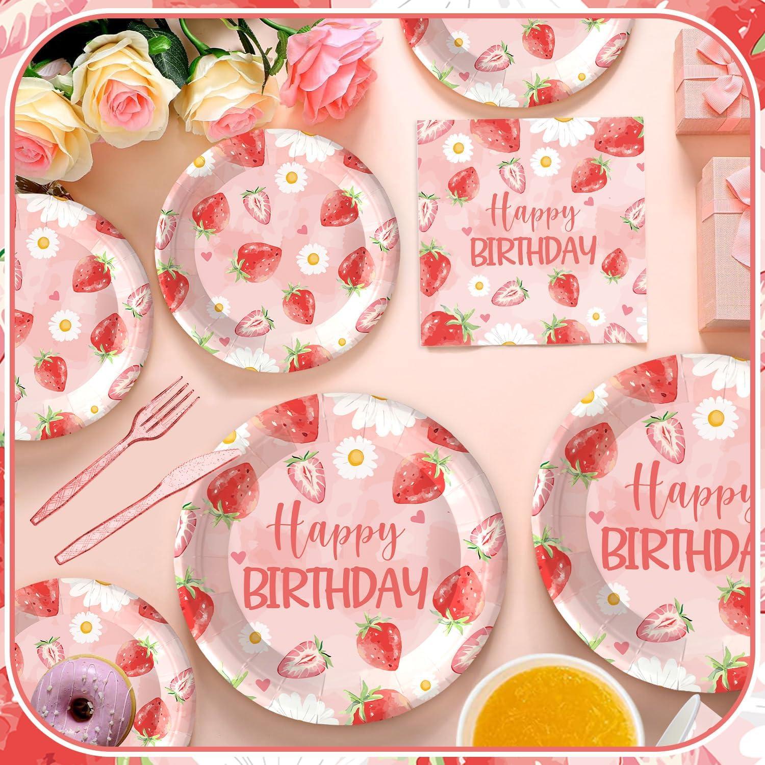 Kit de Fiesta Temática de Fresa 120 Piezas para 20 Invitados