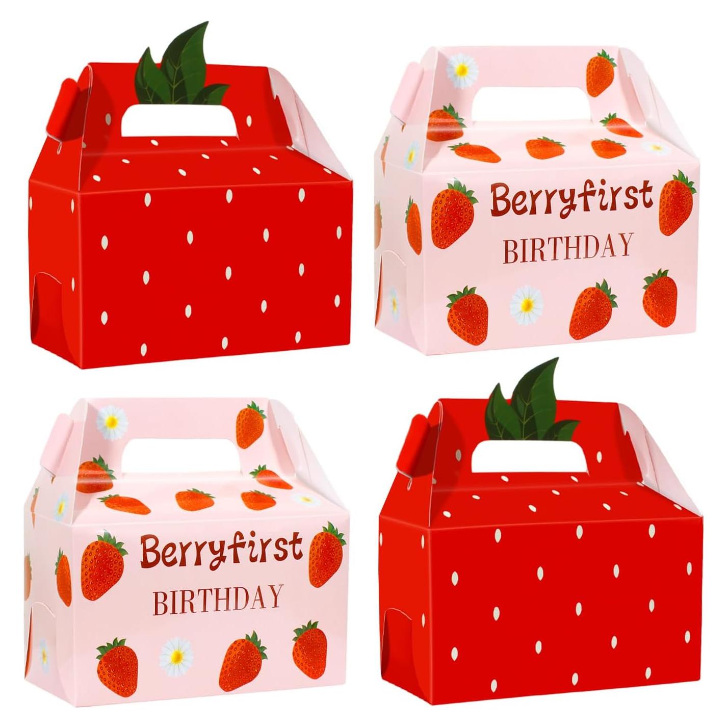 JOINCCI 24 Cajas de Favor Fresa para Cumpleaños 16x9x8 cm