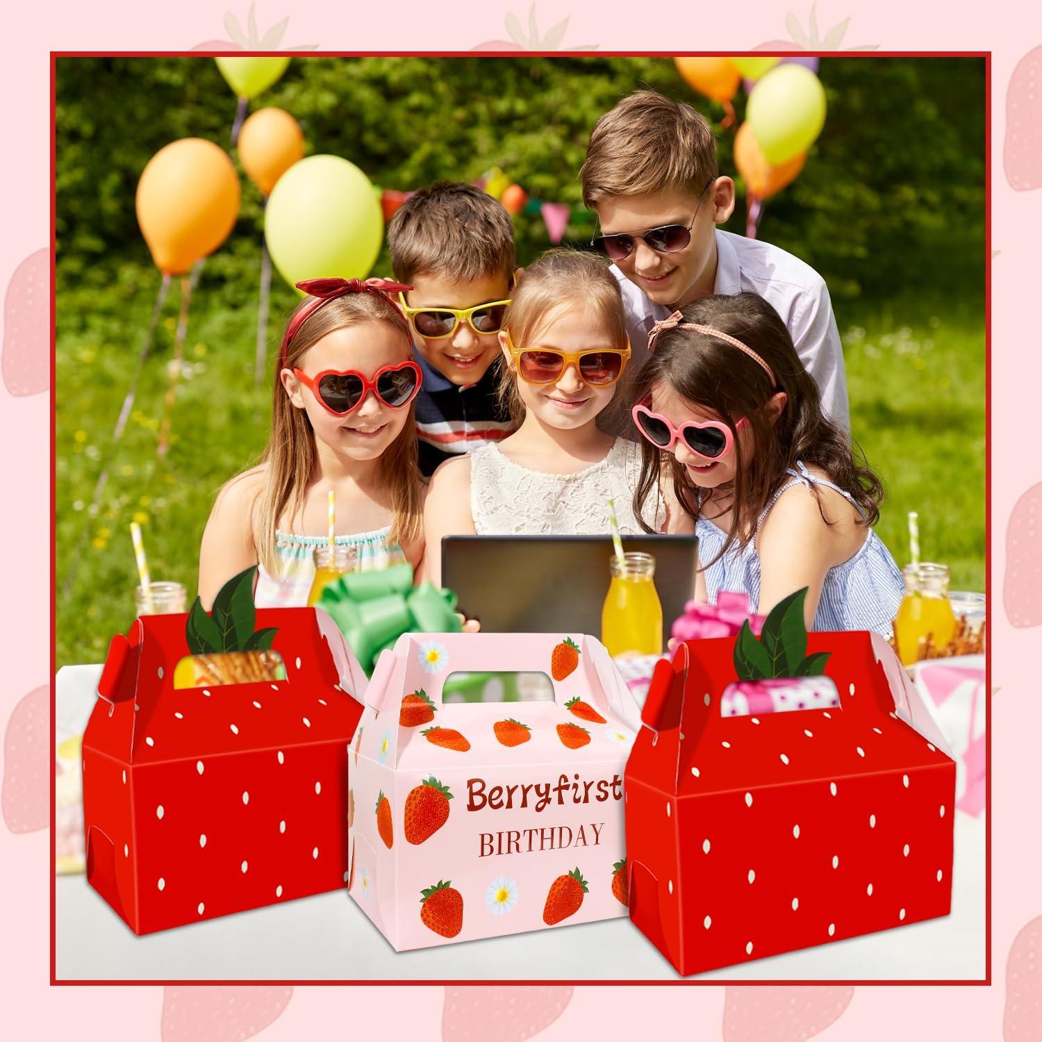 JOINCCI 24 Cajas de Favor Fresa para Cumpleaños 16x9x8 cm