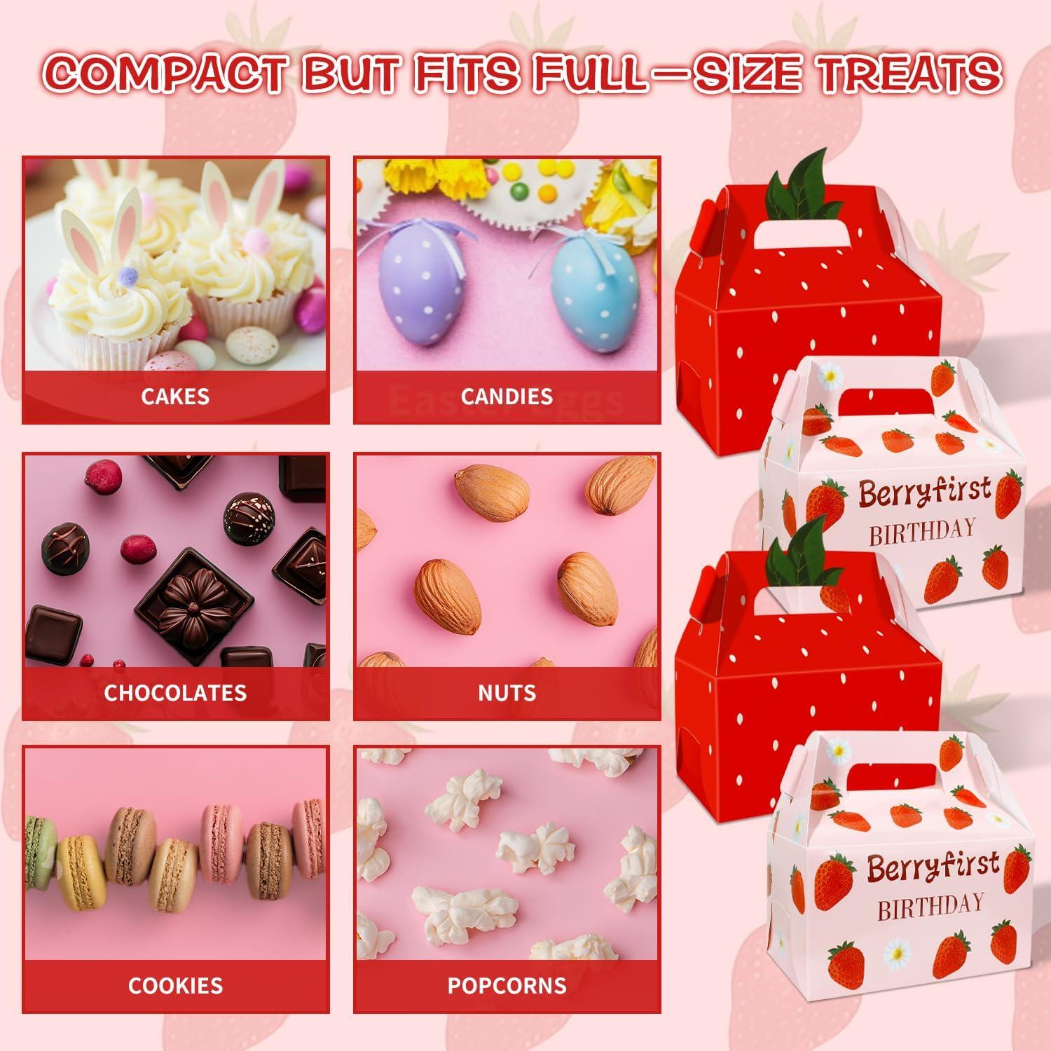JOINCCI 24 Cajas de Favor Fresa para Cumpleaños 16x9x8 cm