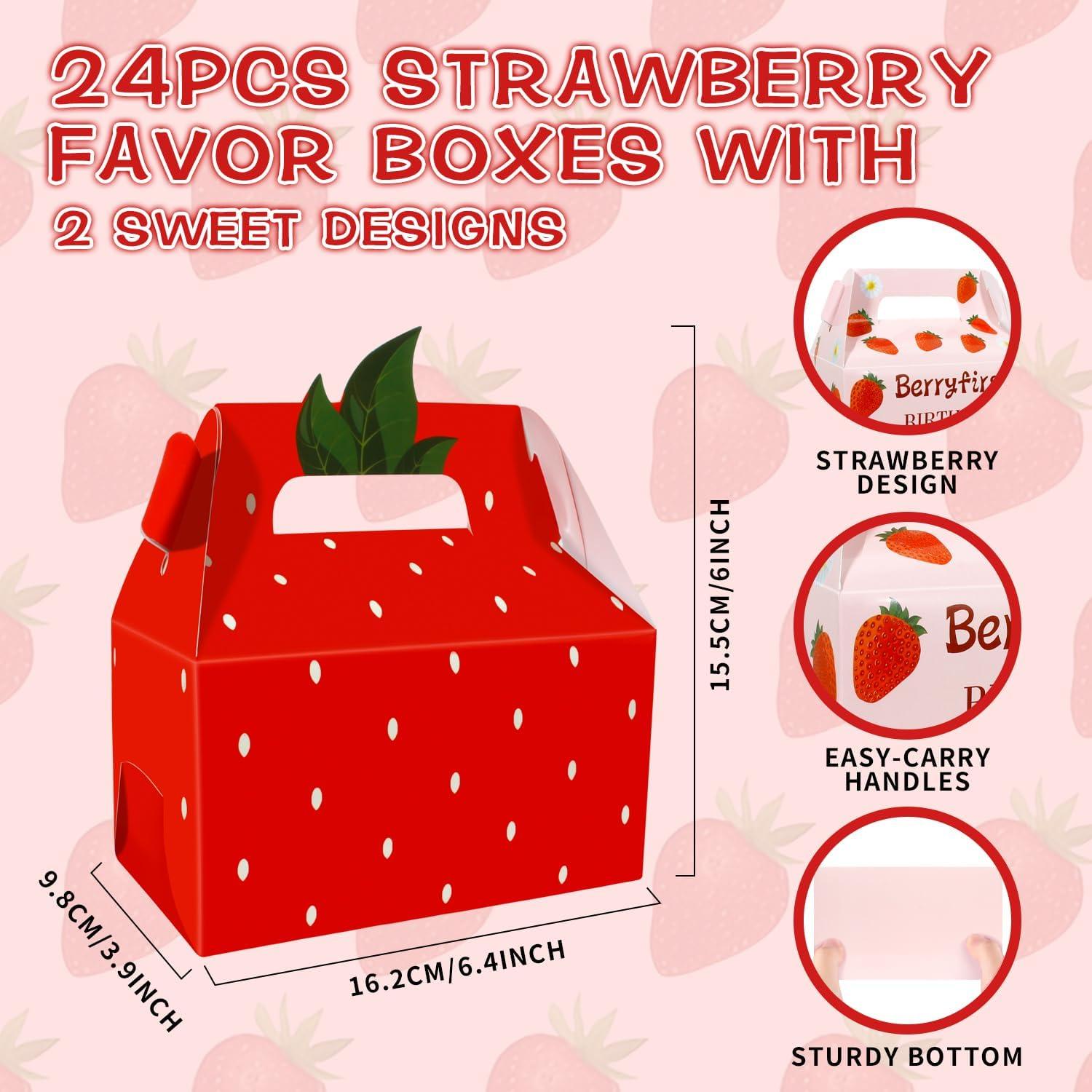 JOINCCI 24 Cajas de Favor Fresa para Cumpleaños 16x9x8 cm