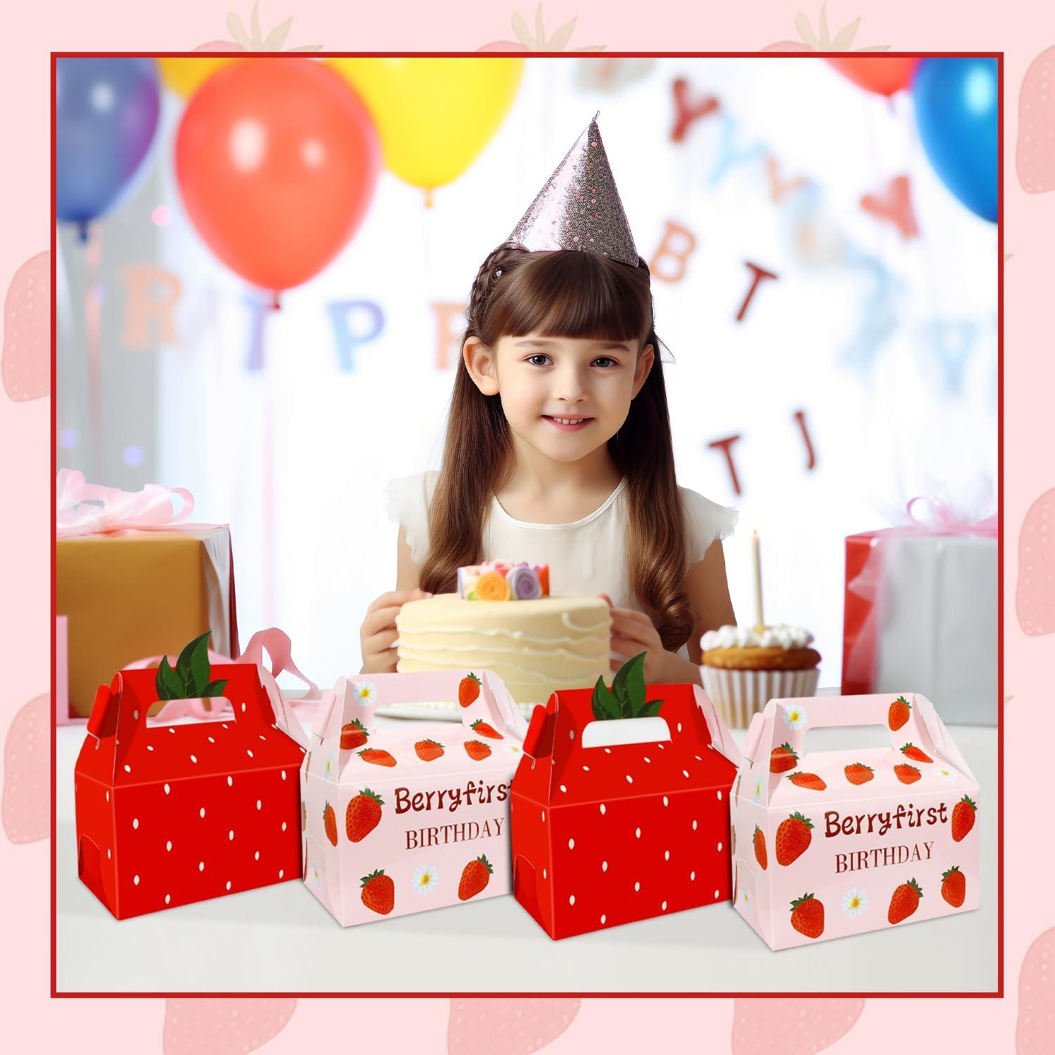 JOINCCI 24 Cajas de Favor Fresa para Cumpleaños 16x9x8 cm