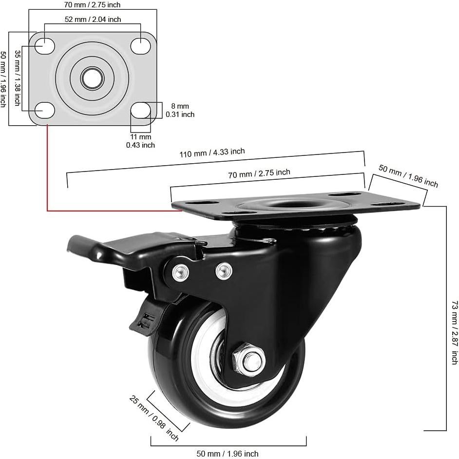 Ruedas Giratorias CLOATFET 5 cm con Bloqueo - Juego de 4