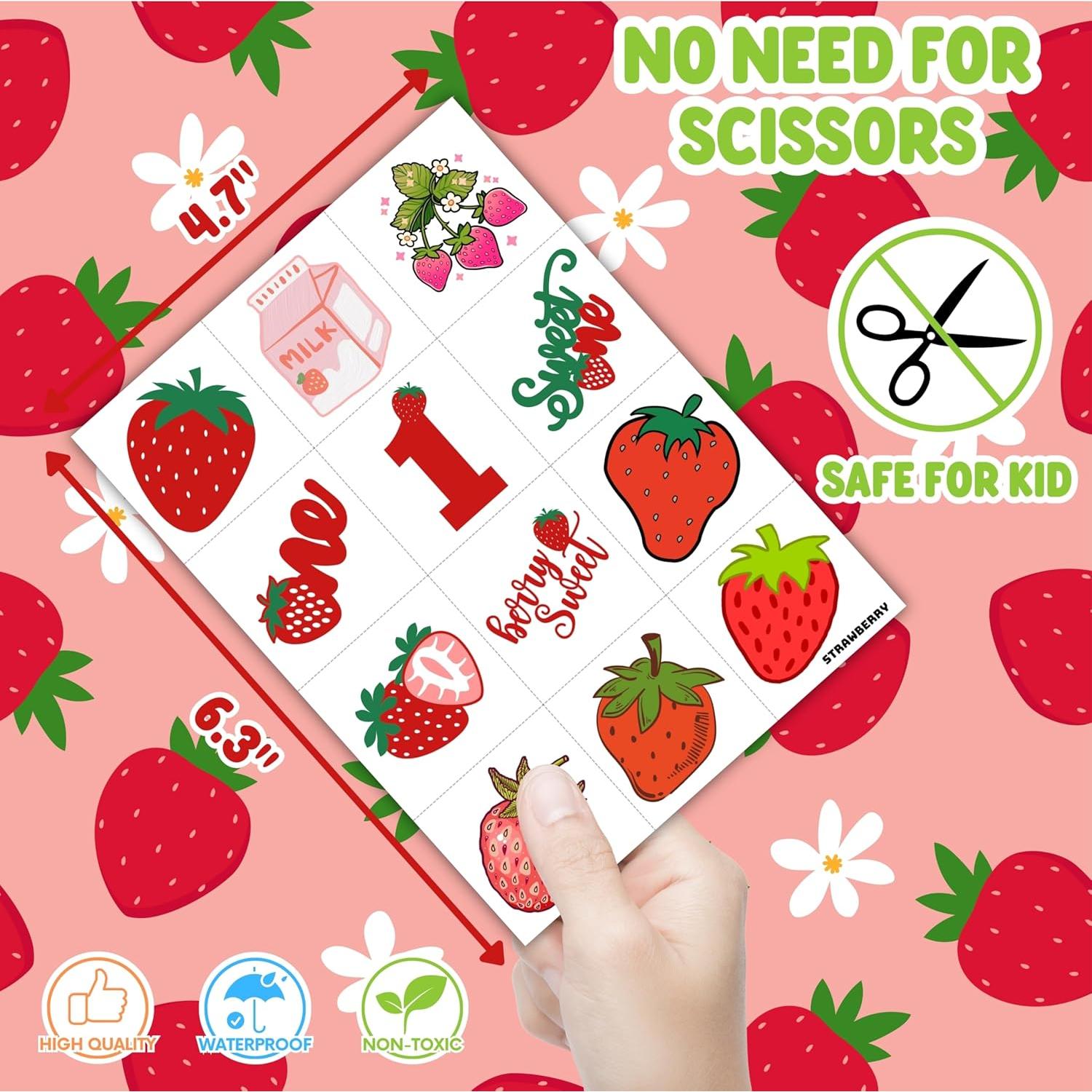Tatuajes Temporales de Fresa Genérico 96PCS para Fiesta