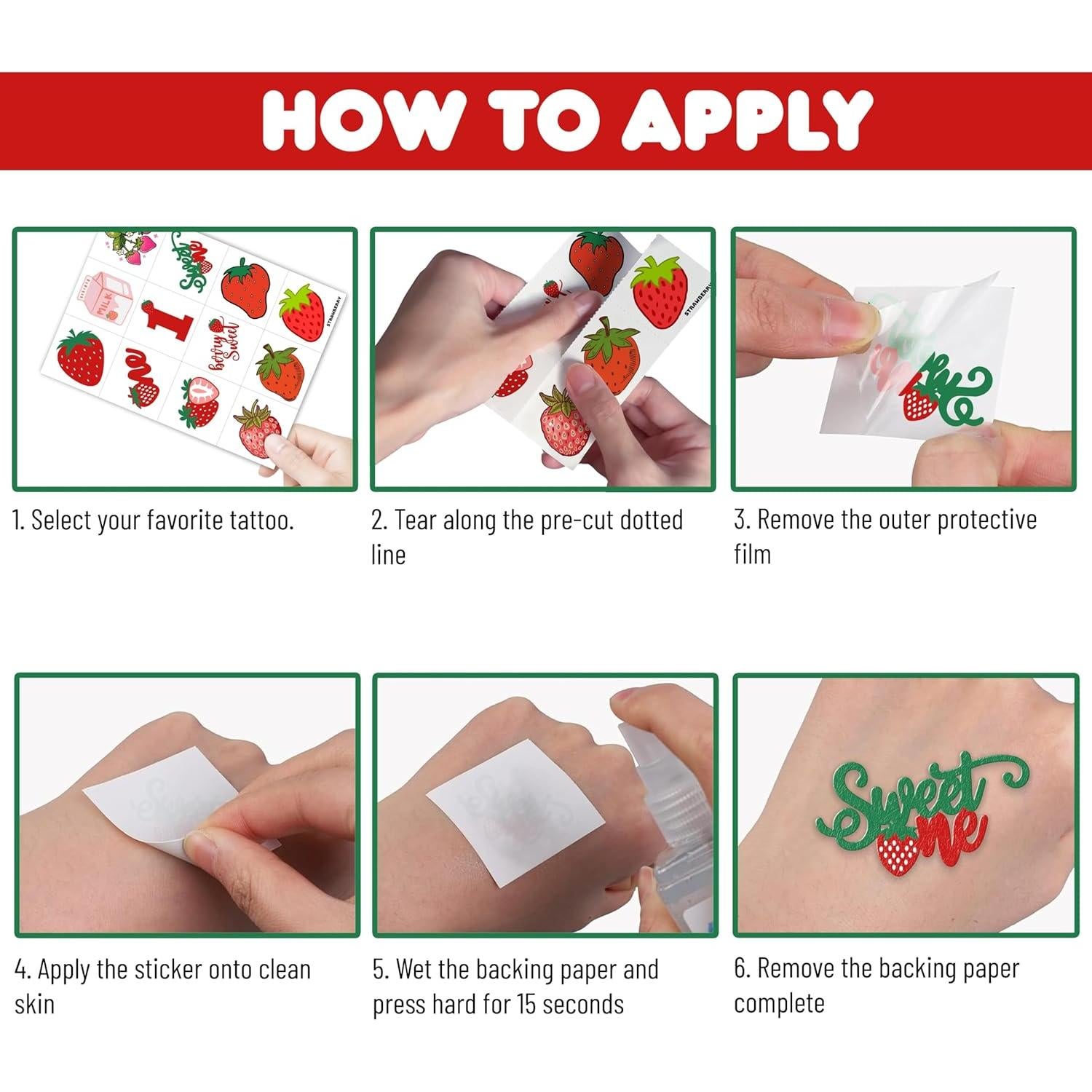 Tatuajes Temporales de Fresa Genérico 96PCS para Fiesta