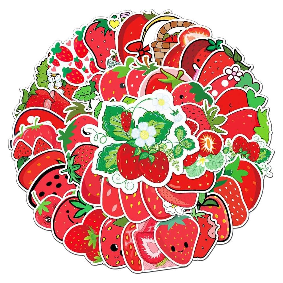 Pegatinas de Fresa Qaxrocyn - 50 Pcs Vinilo a Prueba de Agua