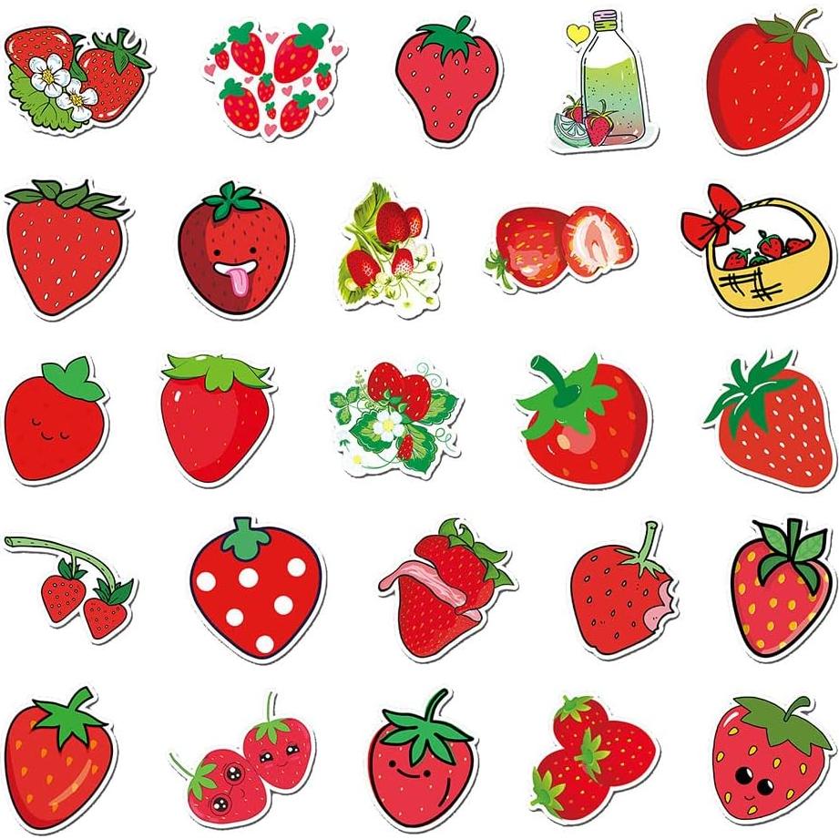Pegatinas de Fresa Qaxrocyn - 50 Pcs Vinilo a Prueba de Agua
