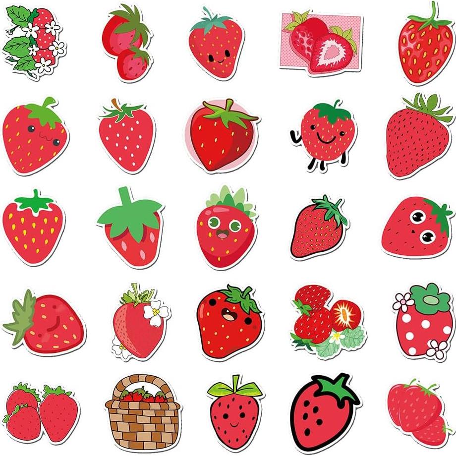 Pegatinas de Fresa Qaxrocyn - 50 Pcs Vinilo a Prueba de Agua