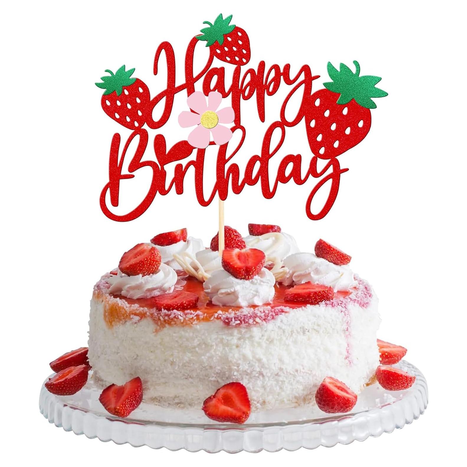Adorno de Pastel Feliz Cumpleaños ZitTRo Fresa Brillante 15.5cm