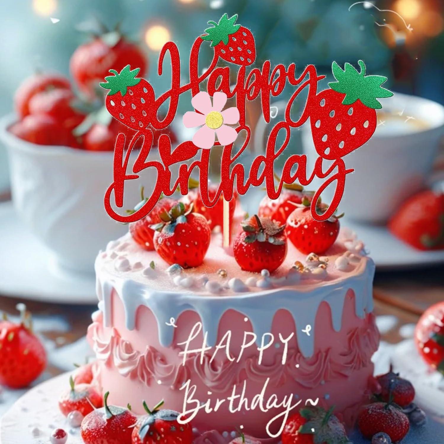 Adorno de Pastel Feliz Cumpleaños ZitTRo Fresa Brillante 15.5cm