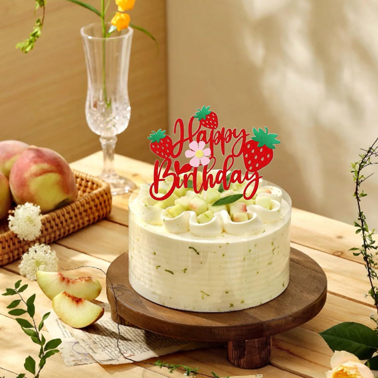 Adorno de Pastel Feliz Cumpleaños ZitTRo Fresa Brillante 15.5cm