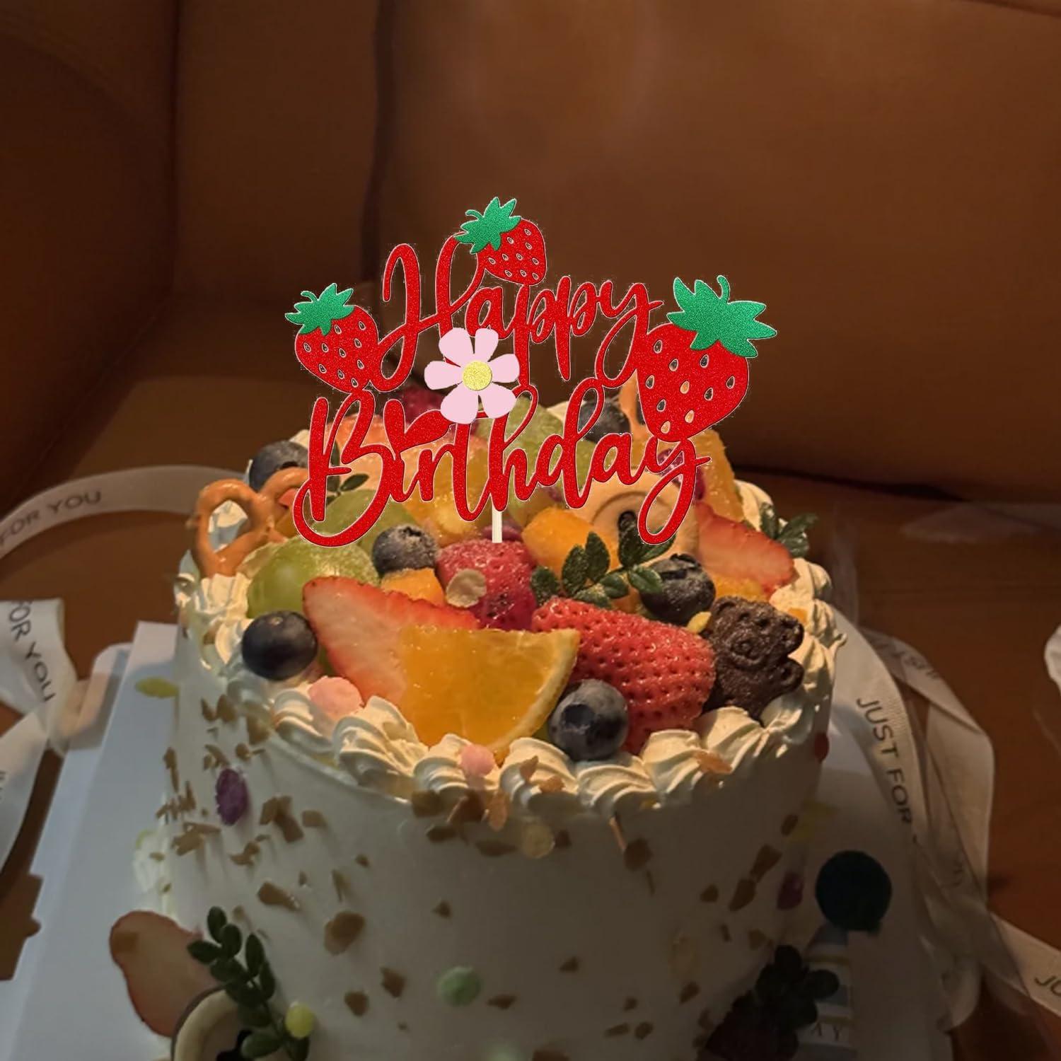 Adorno de Pastel Feliz Cumpleaños ZitTRo Fresa Brillante 15.5cm