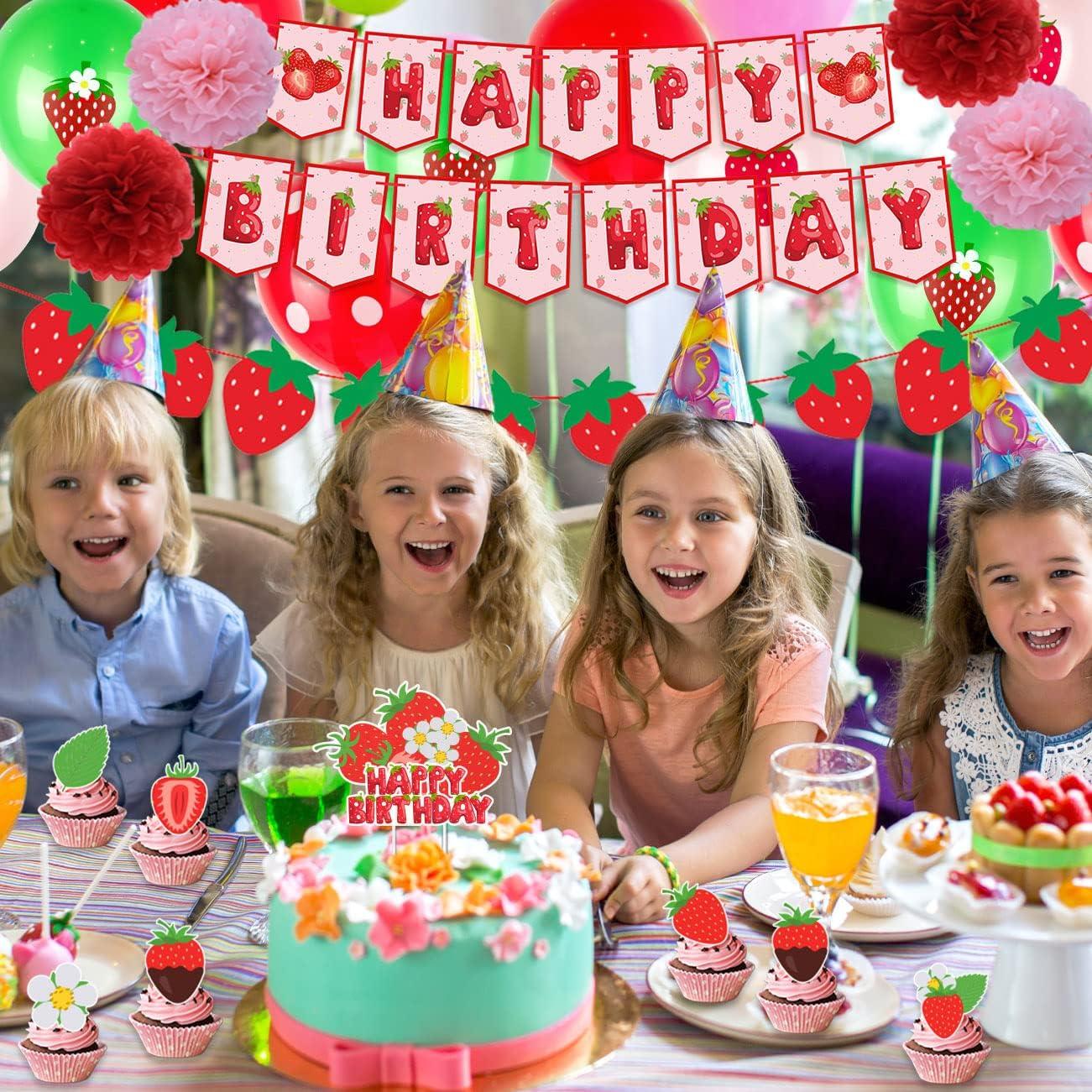 Decoraciones de Cumpleaños de Fresa - Paquete Todo en Uno