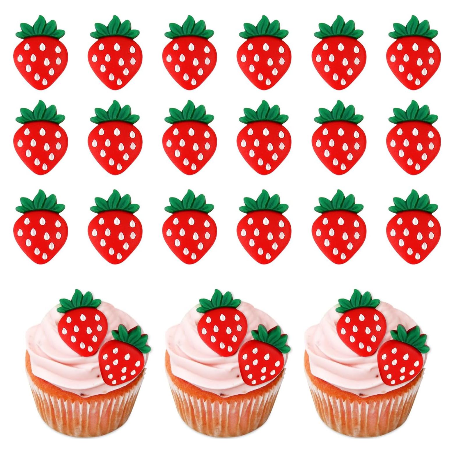 25 Adornos de Cupcake de Fresa Rojos Keaziu para Fiestas