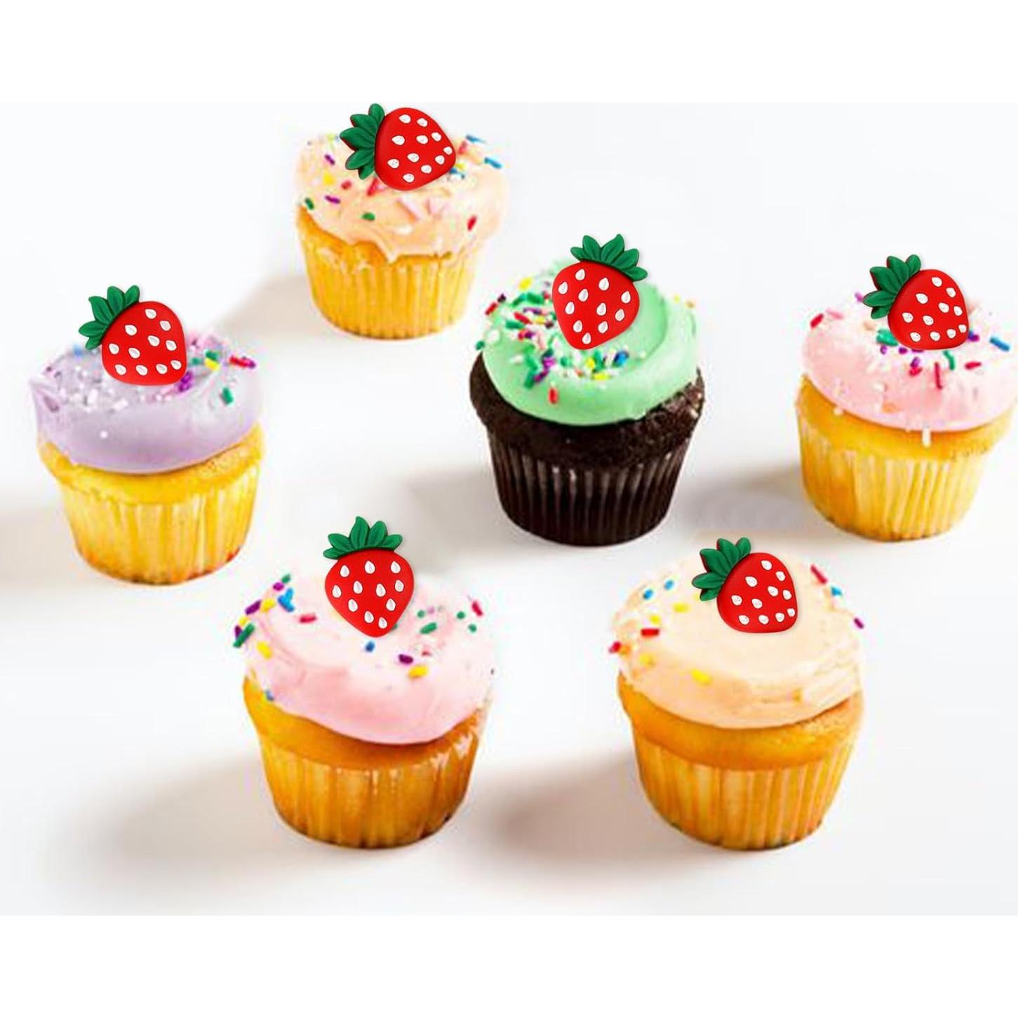 25 Adornos de Cupcake de Fresa Rojos Keaziu para Fiestas