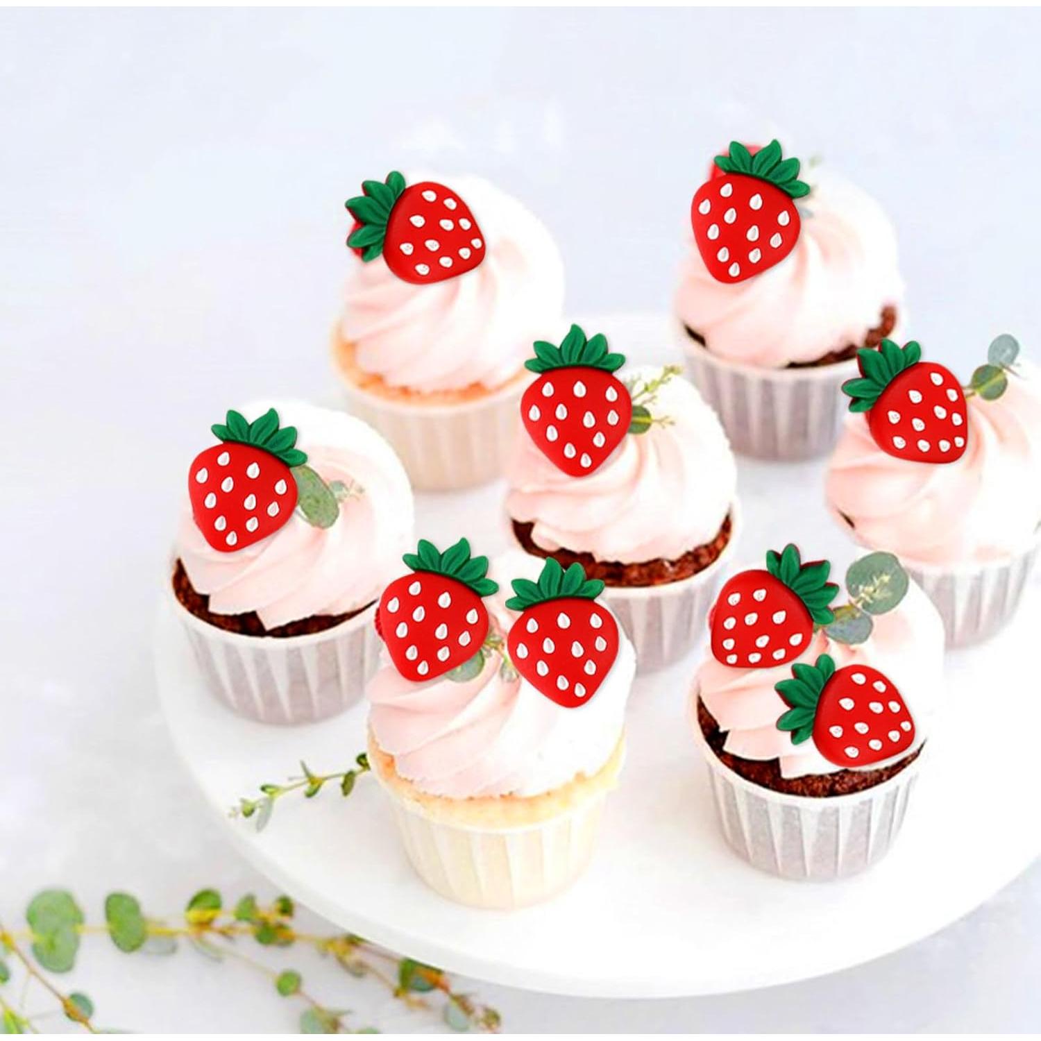 25 Adornos de Cupcake de Fresa Rojos Keaziu para Fiestas