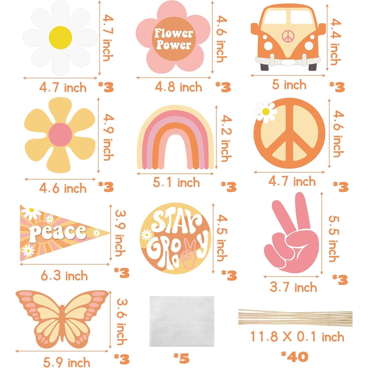 Centros de Mesa Retro Hippie Boho A1diee - 30 Piezas Multicolor