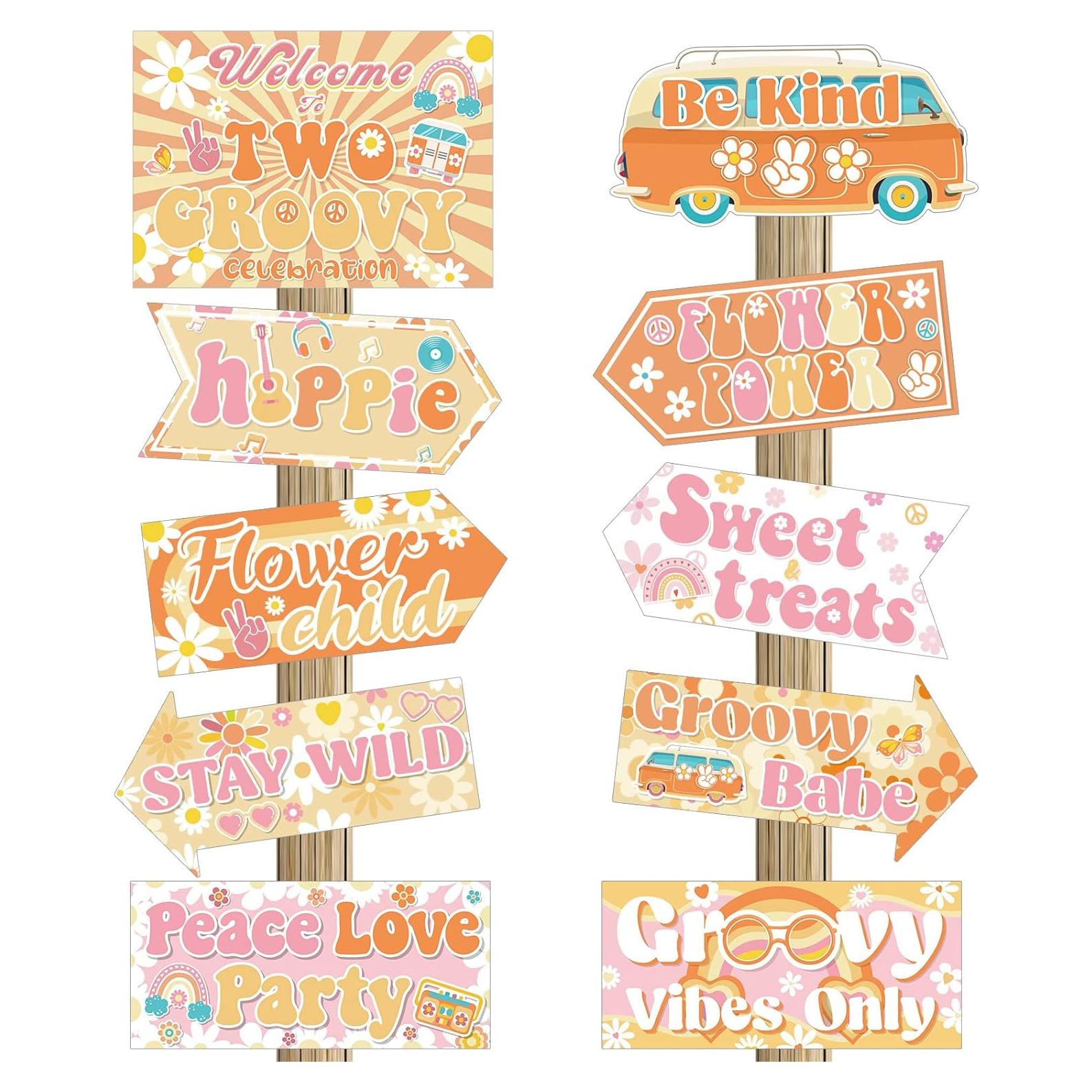 20 Piezas Decoraciones de Fiesta Hippie Jecery 60's Multicolor