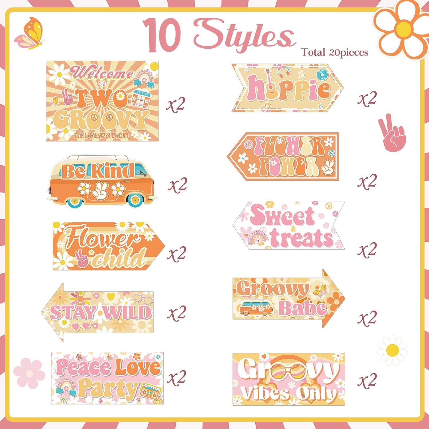 20 Piezas Decoraciones de Fiesta Hippie Jecery 60's Multicolor