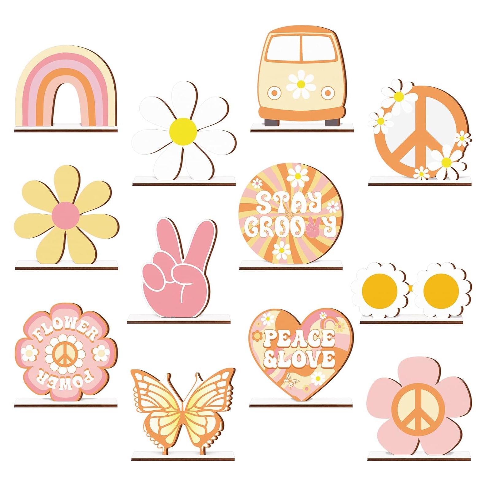 Centros de Mesa Groovy Pinkunn - 12 Piezas Madera Retro 10 cm