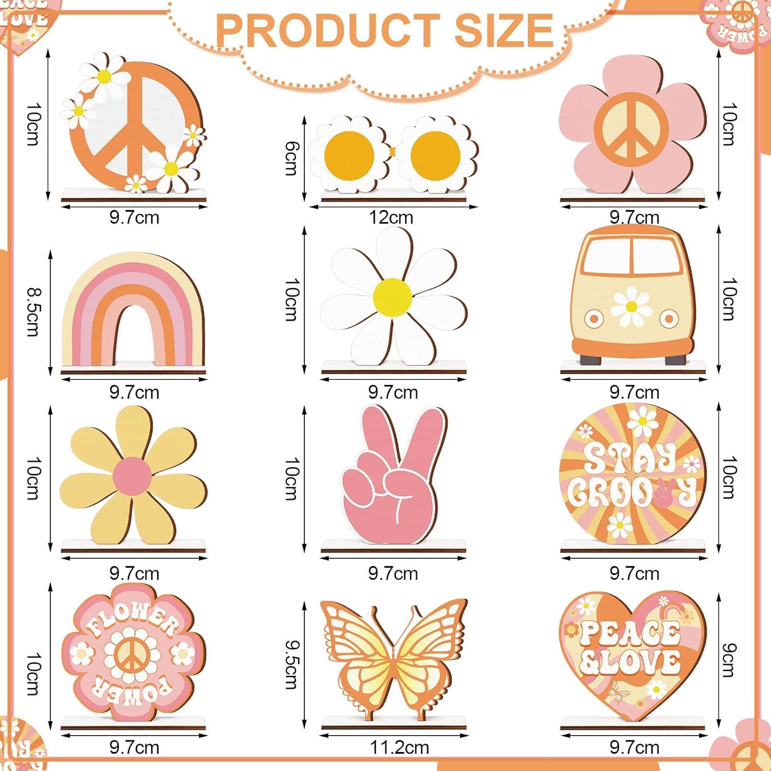 Centros de Mesa Groovy Pinkunn - 12 Piezas Madera Retro 10 cm