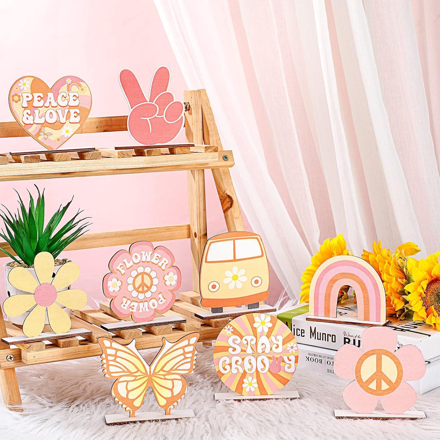 Centros de Mesa Groovy Pinkunn - 12 Piezas Madera Retro 10 cm