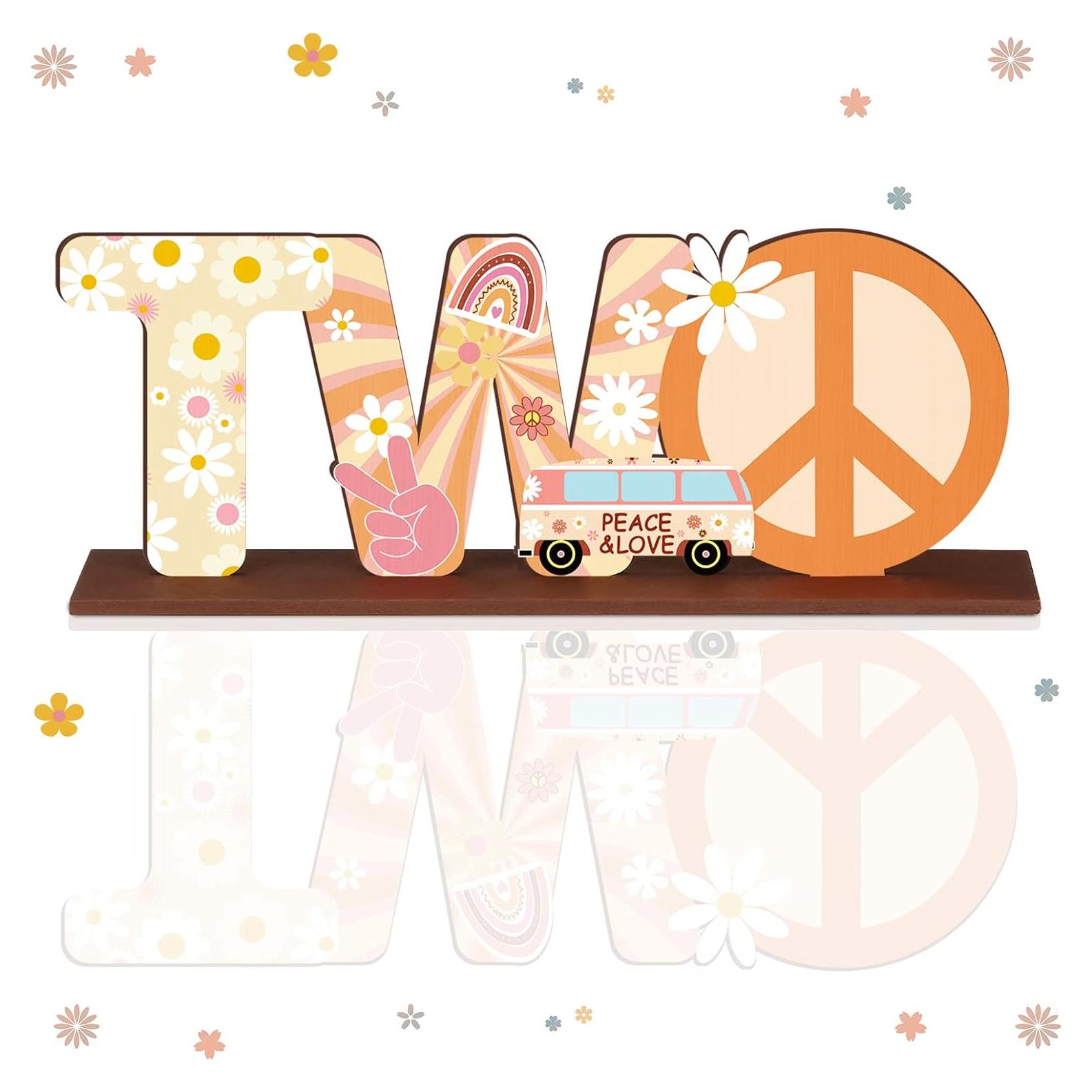 Centro de Mesa de Madera Yulejo 25x10cm Fiesta Hippie 2 Años