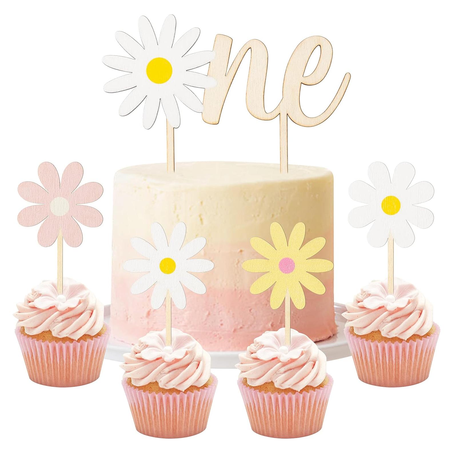 Topper de Pastel de Madera Boho Margarita 5 Piezas BkeeCten