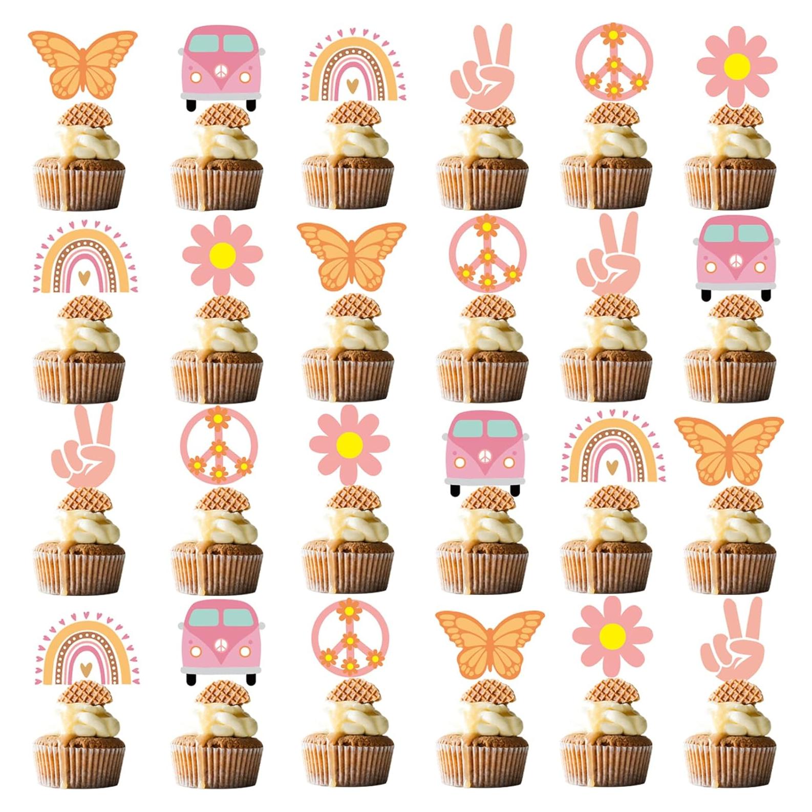 48 Adornos para Cupcakes Fiesta Hippie Hzleyw - Boho Arcoíris