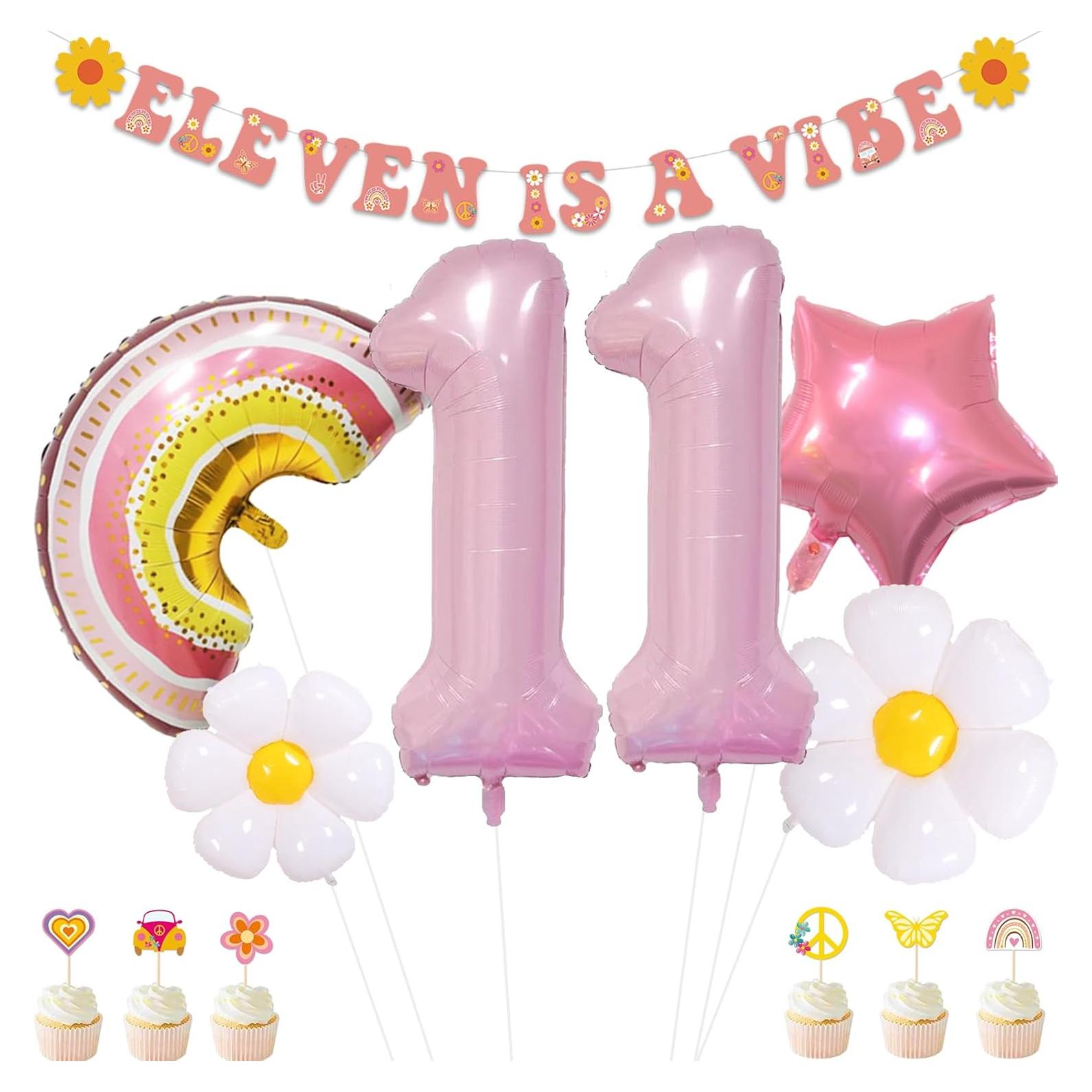 Decoraciones de Cumpleaños Groovy 11 - Banner y Globos Margarita