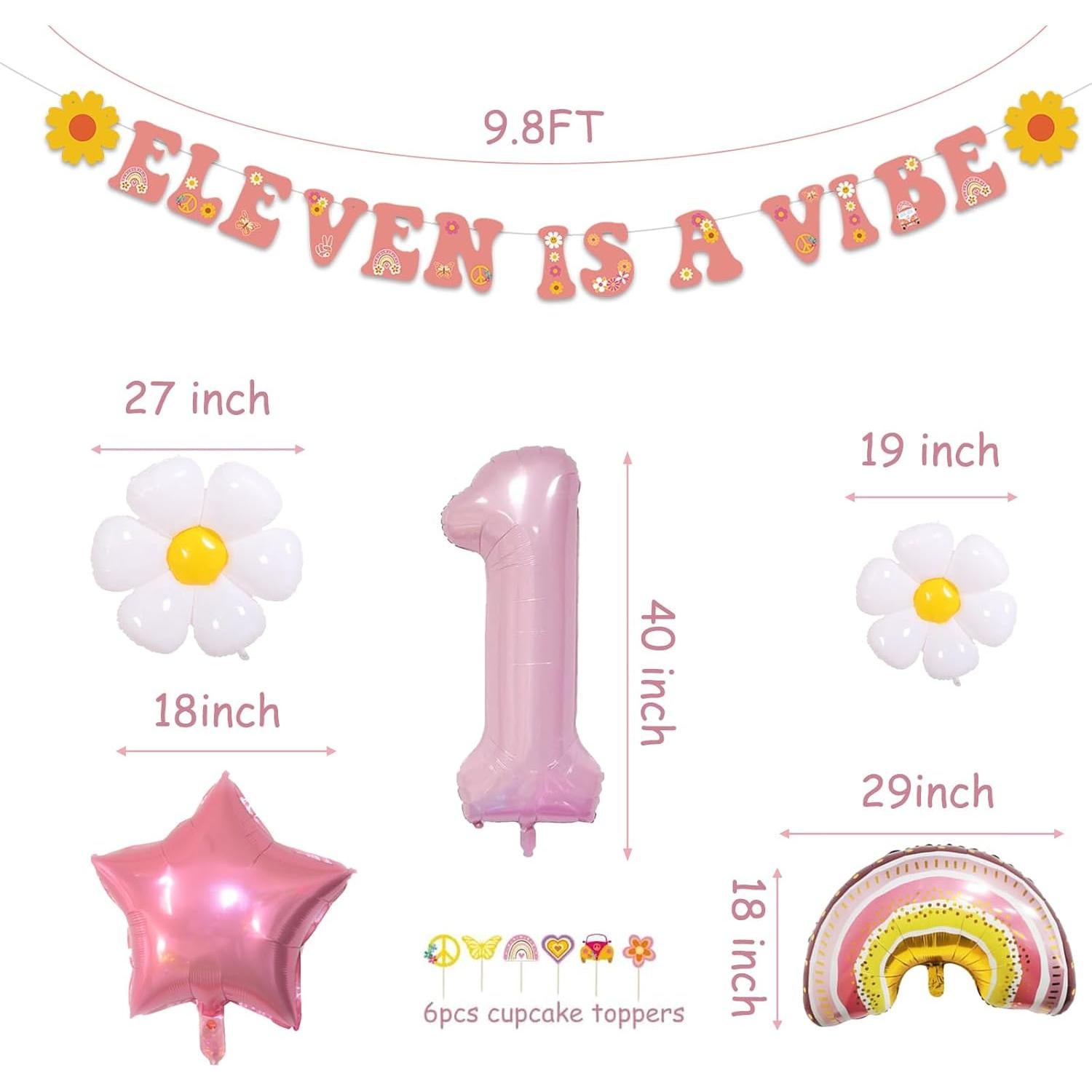 Decoraciones de Cumpleaños Groovy 11 - Banner y Globos Margarita