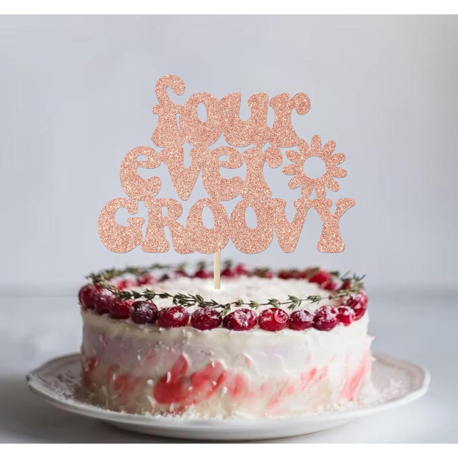 Cake Topper Decorativo Rosa Oro Ferburitar 15x14 cm 4to Cumpleaños