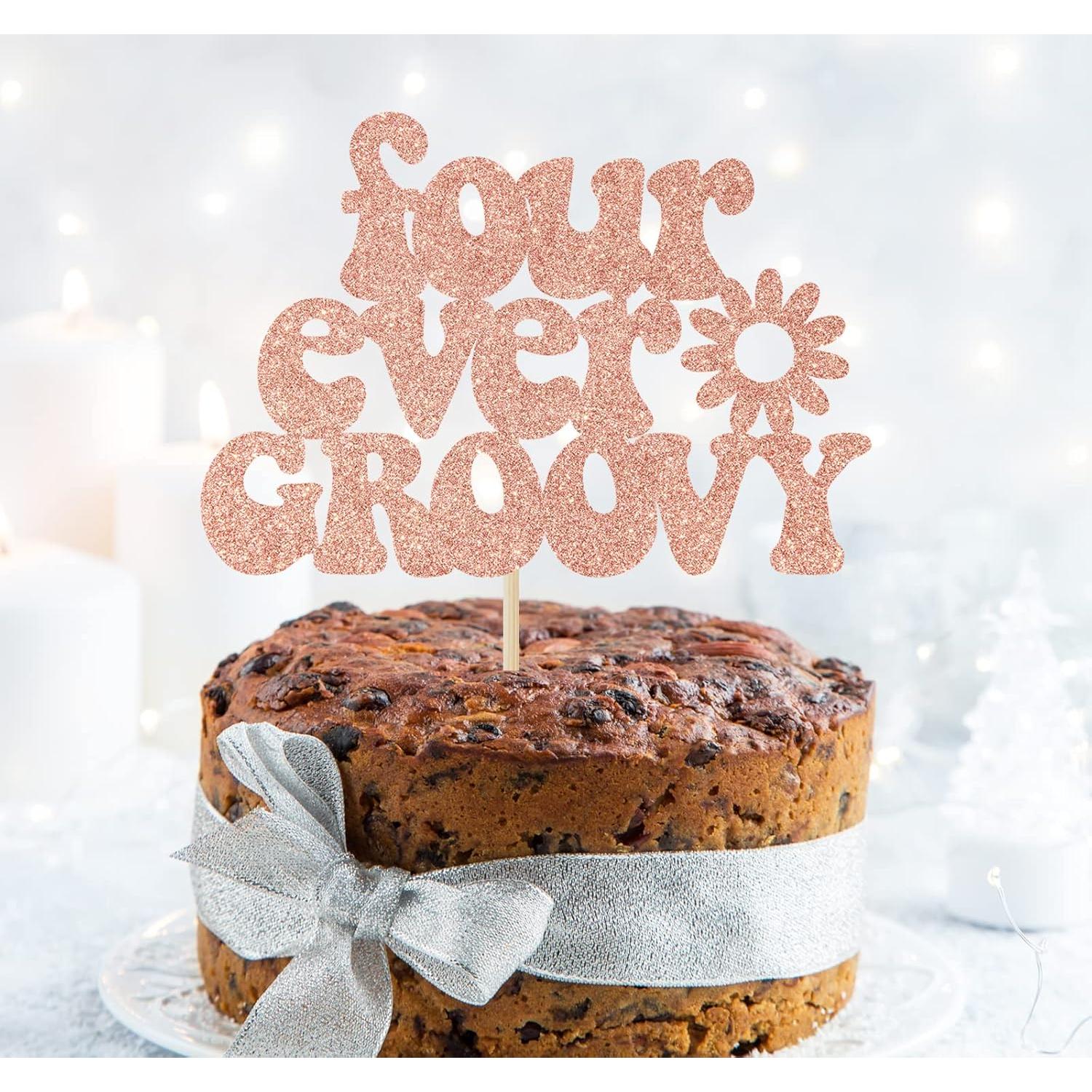 Cake Topper Decorativo Rosa Oro Ferburitar 15x14 cm 4to Cumpleaños