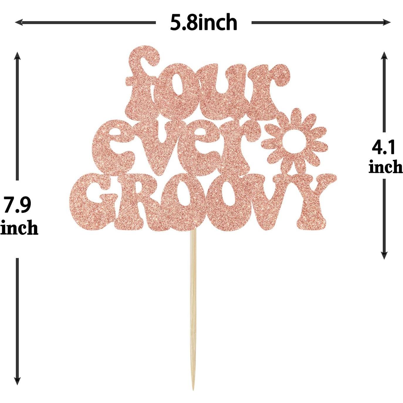 Cake Topper Decorativo Rosa Oro Ferburitar 15x14 cm 4to Cumpleaños