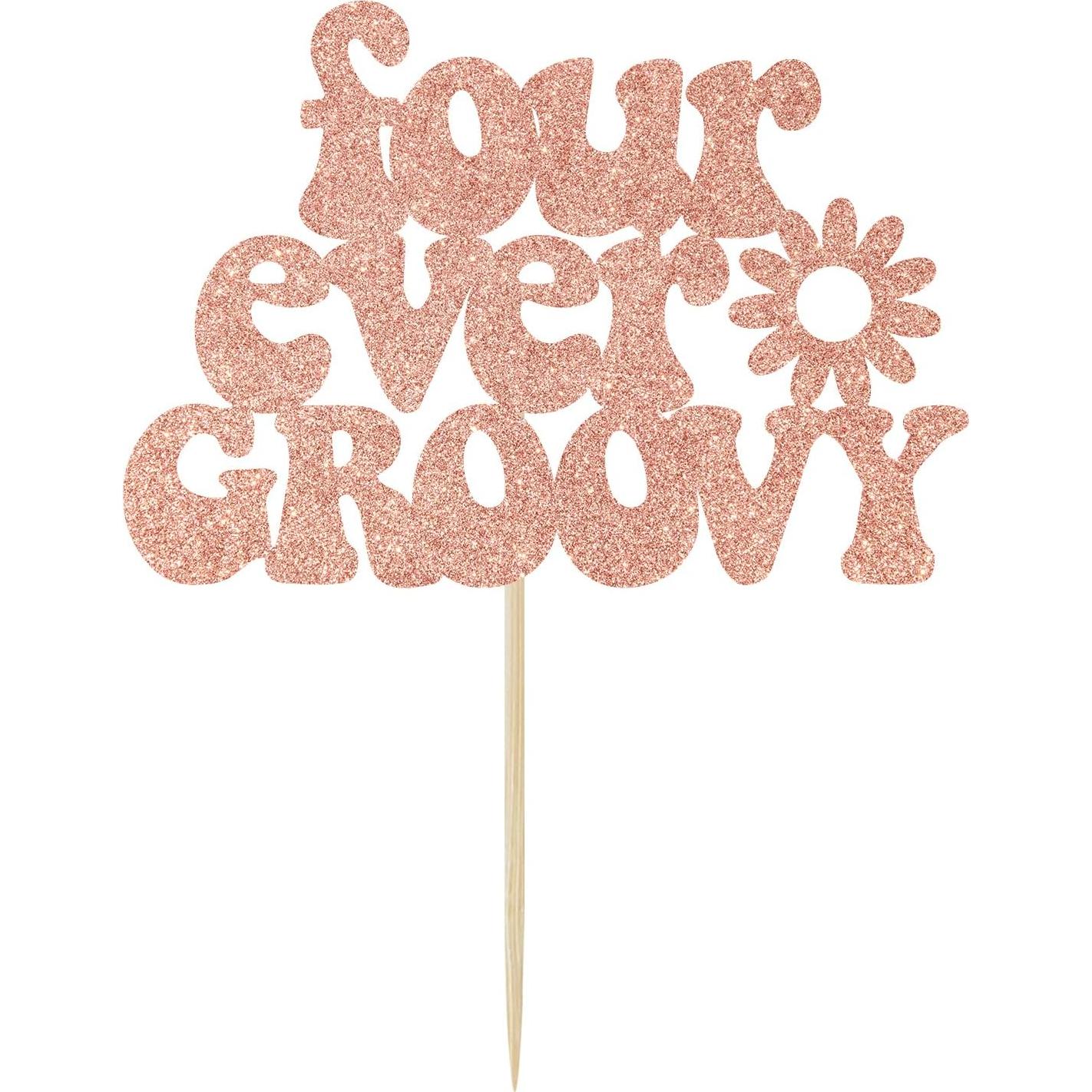 Cake Topper Decorativo Rosa Oro Ferburitar 15x14 cm 4to Cumpleaños