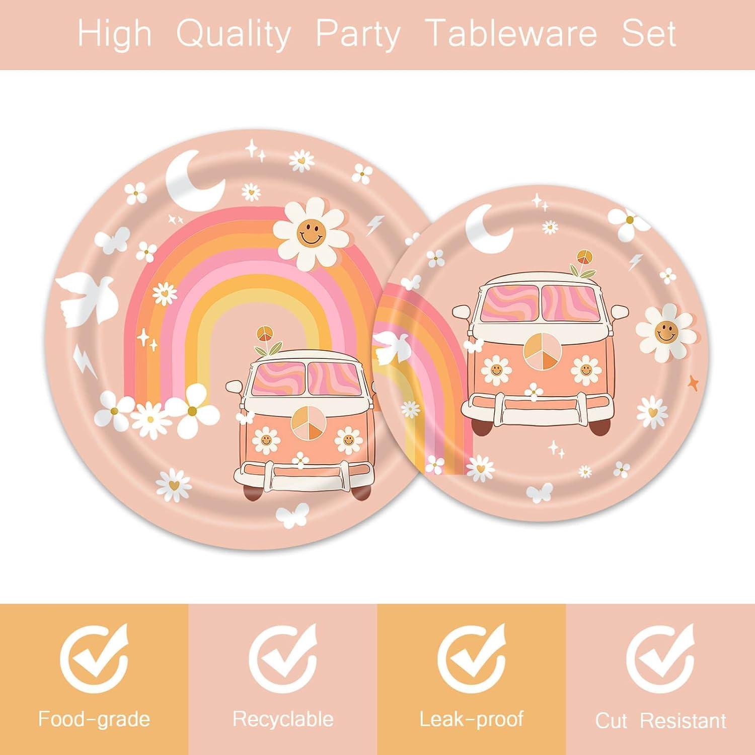 Kit de Vajilla Groovy Retro Vanulus 96 Piezas para 24 Invitados