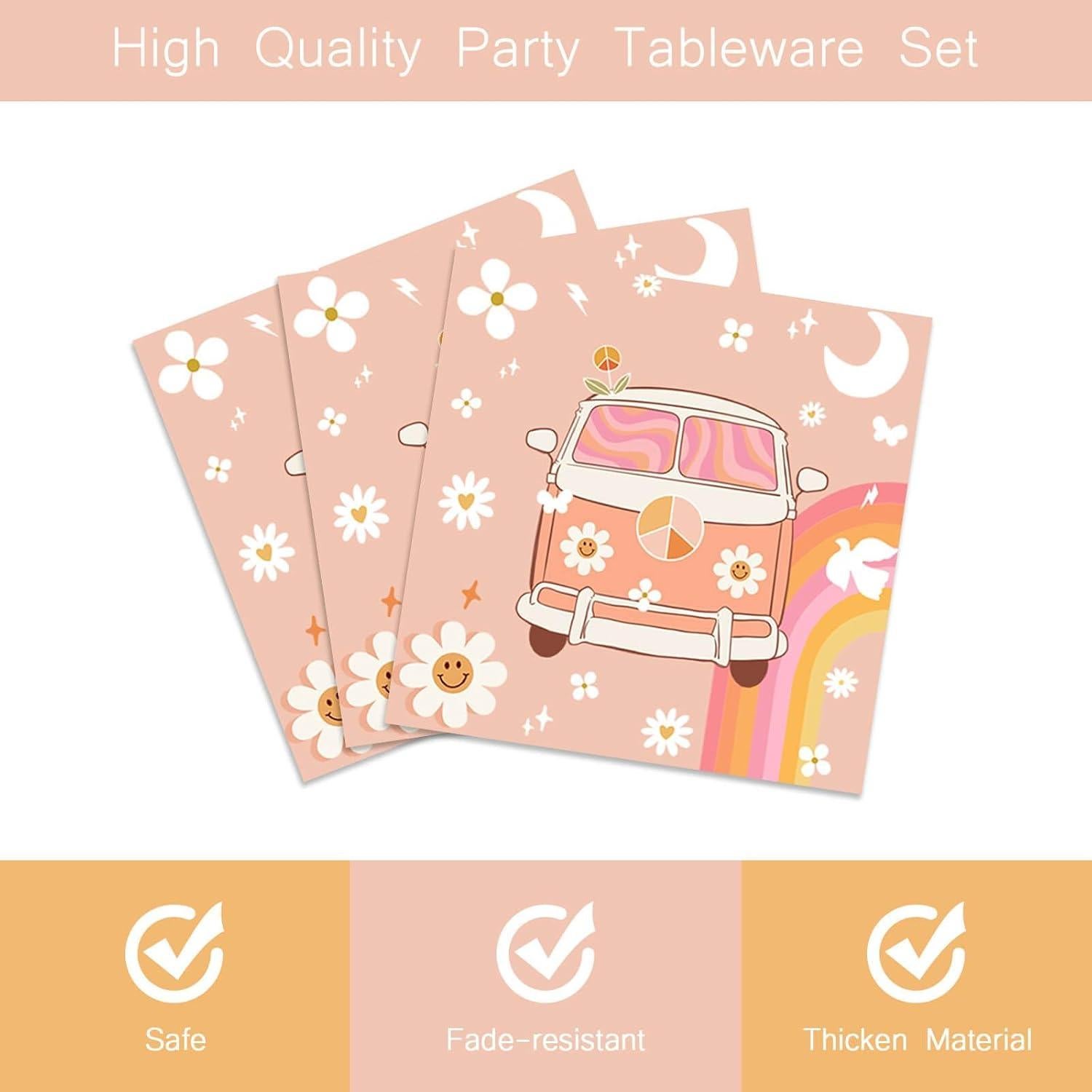 Kit de Vajilla Groovy Retro Vanulus 96 Piezas para 24 Invitados