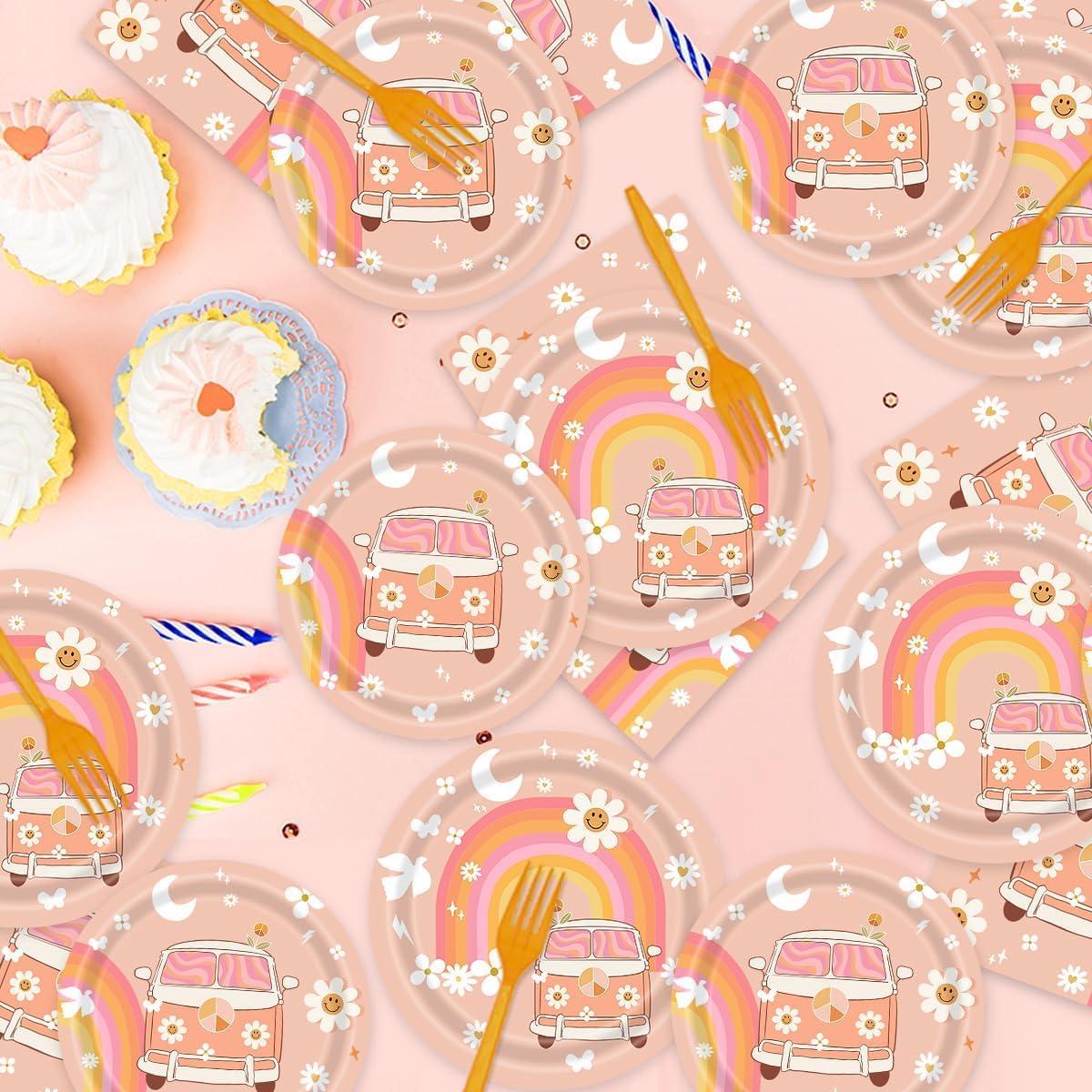 Kit de Vajilla Groovy Retro Vanulus 96 Piezas para 24 Invitados