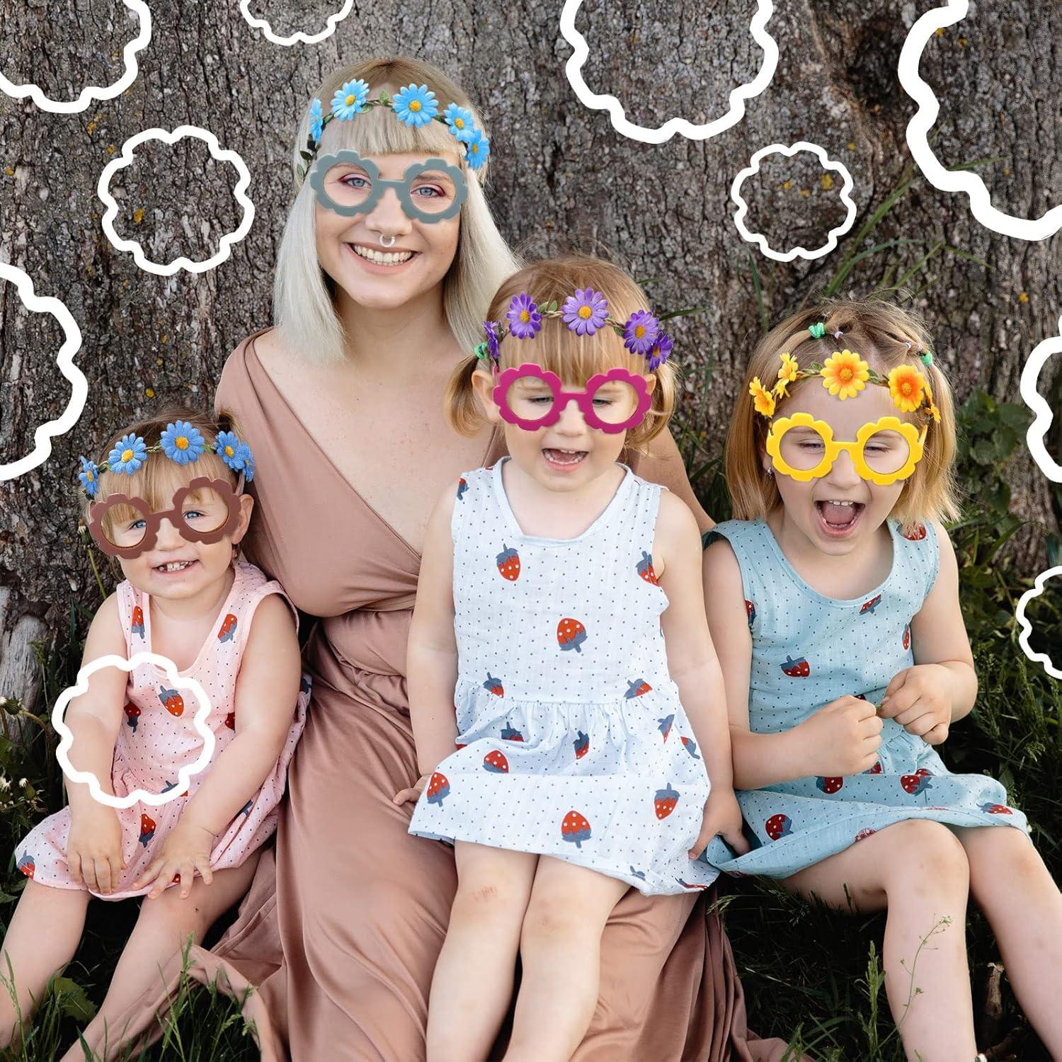 Set 48 Piezas Gafas de Sol y Diademas Flores Hippie