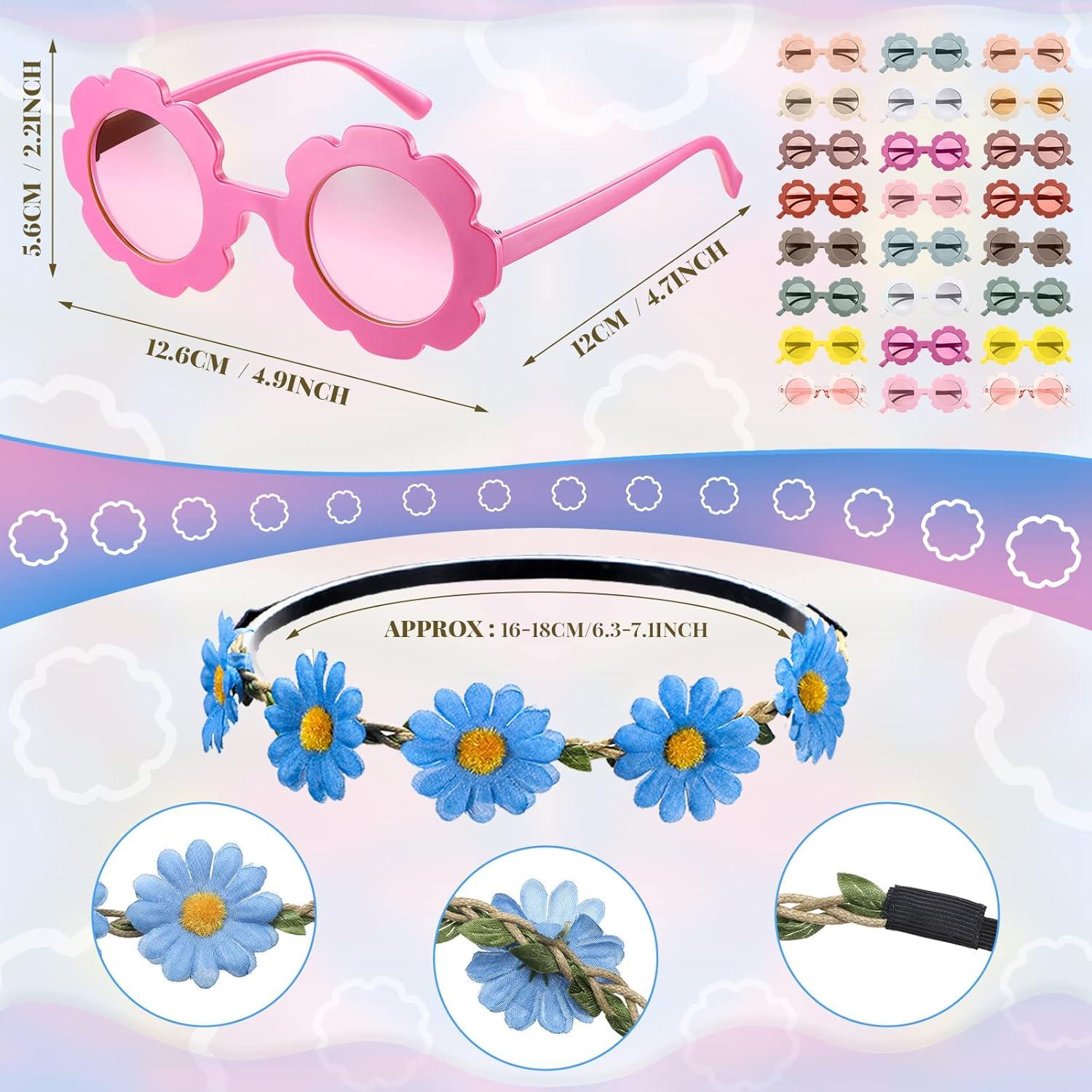 Set 48 Piezas Gafas de Sol y Diademas Flores Hippie