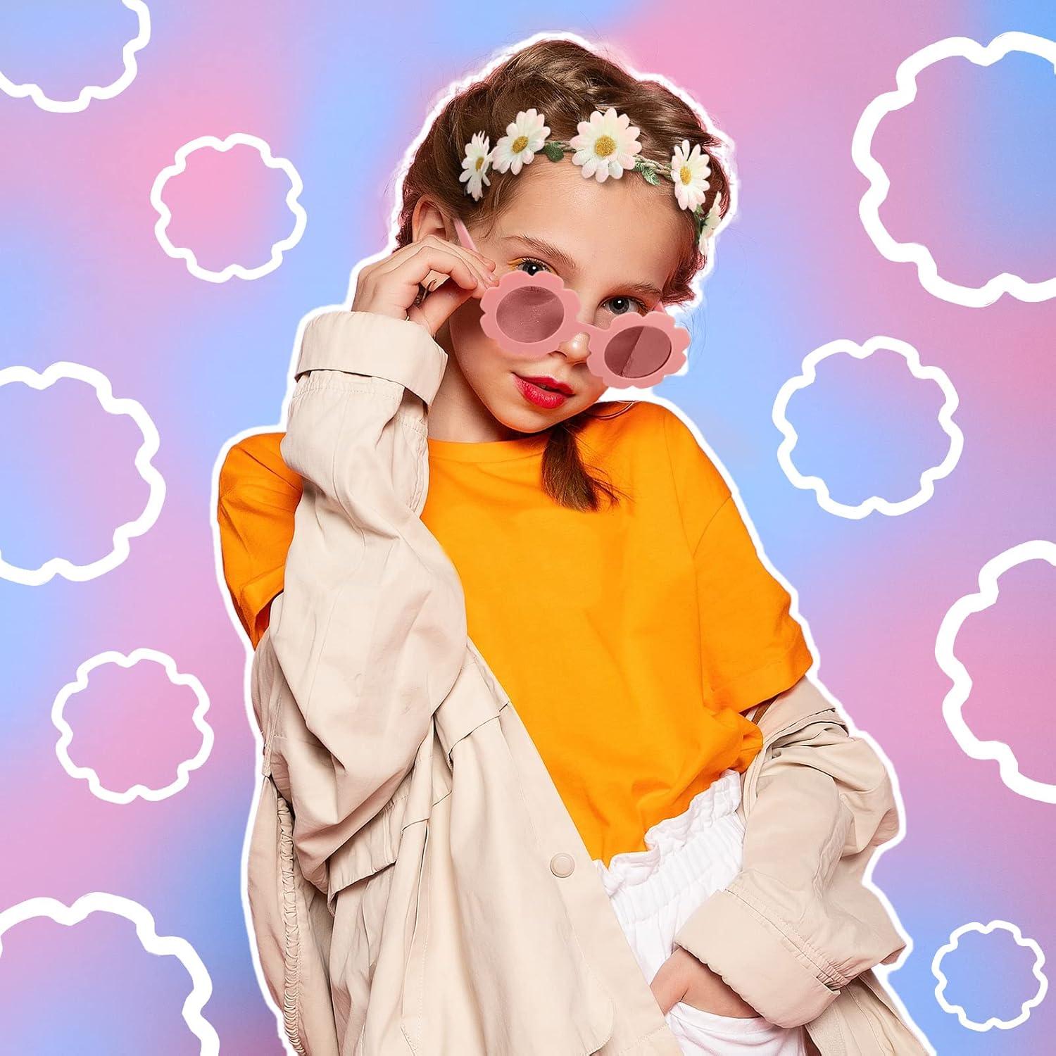 Set 48 Piezas Gafas de Sol y Diademas Flores Hippie