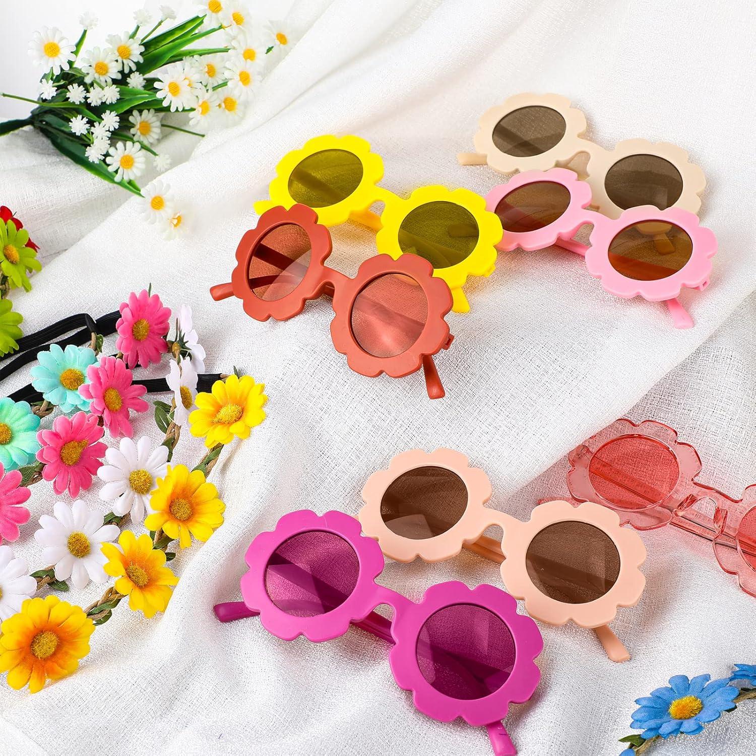 Set 48 Piezas Gafas de Sol y Diademas Flores Hippie