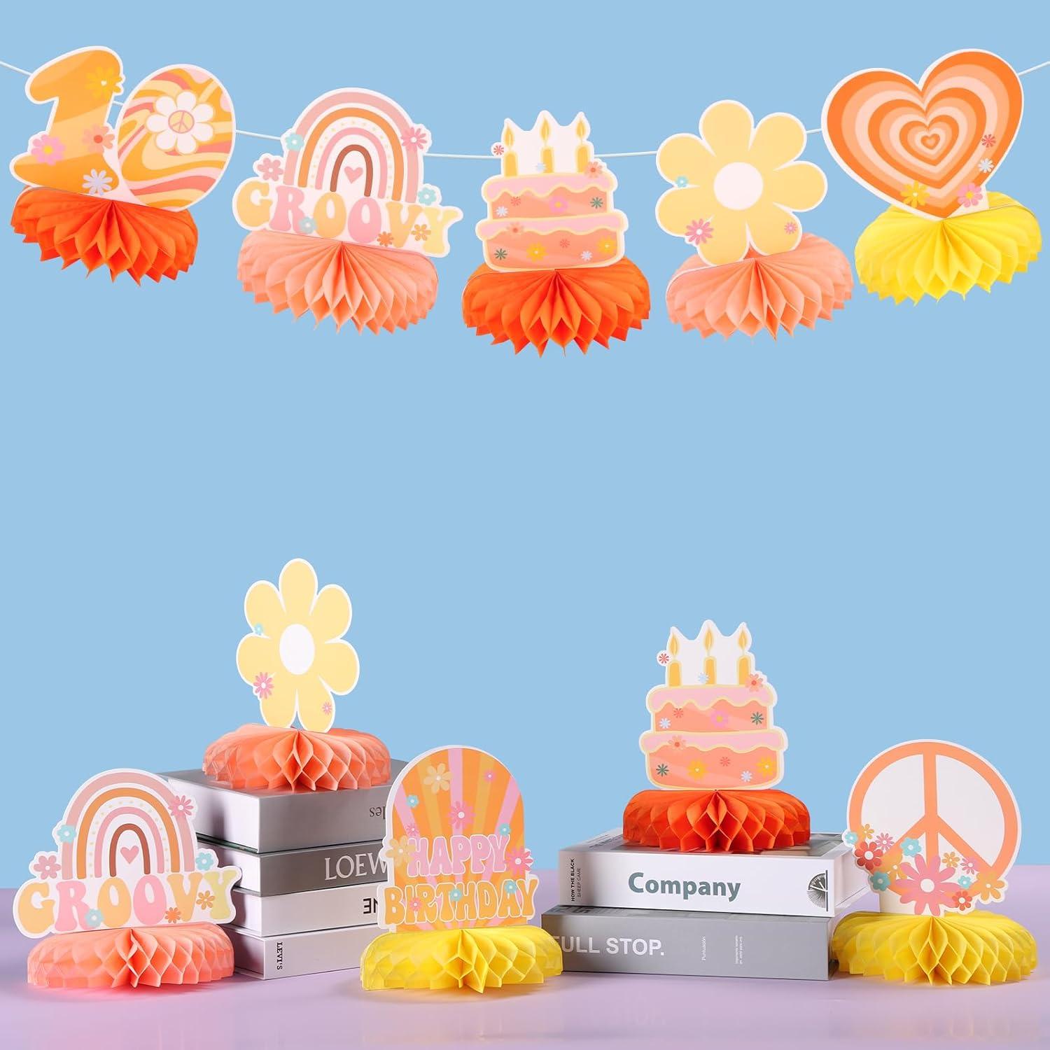 12 Centros de Mesa Honeycomb RANERVZ Hippie Retro para Cumpleaños 10