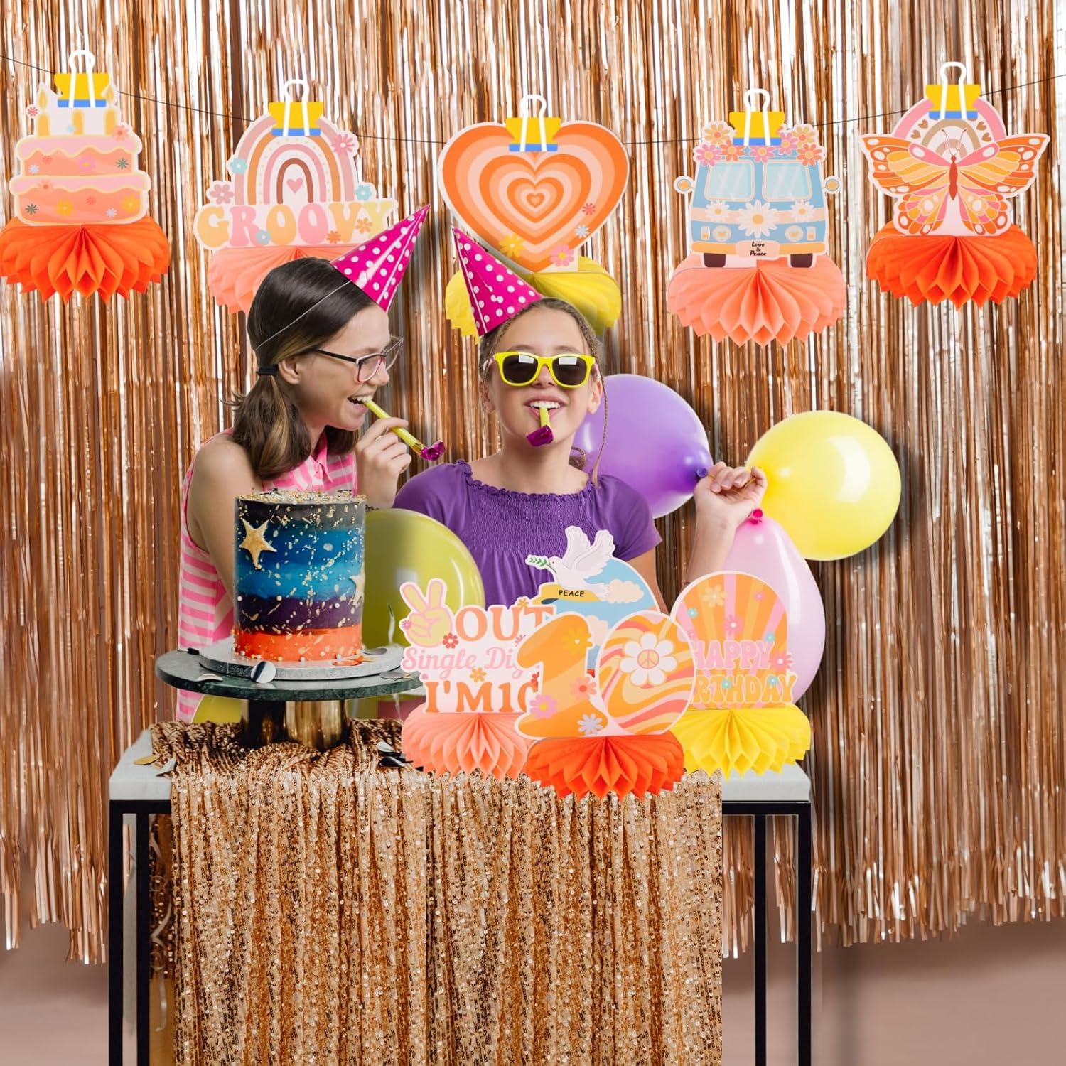 12 Centros de Mesa Honeycomb RANERVZ Hippie Retro para Cumpleaños 10