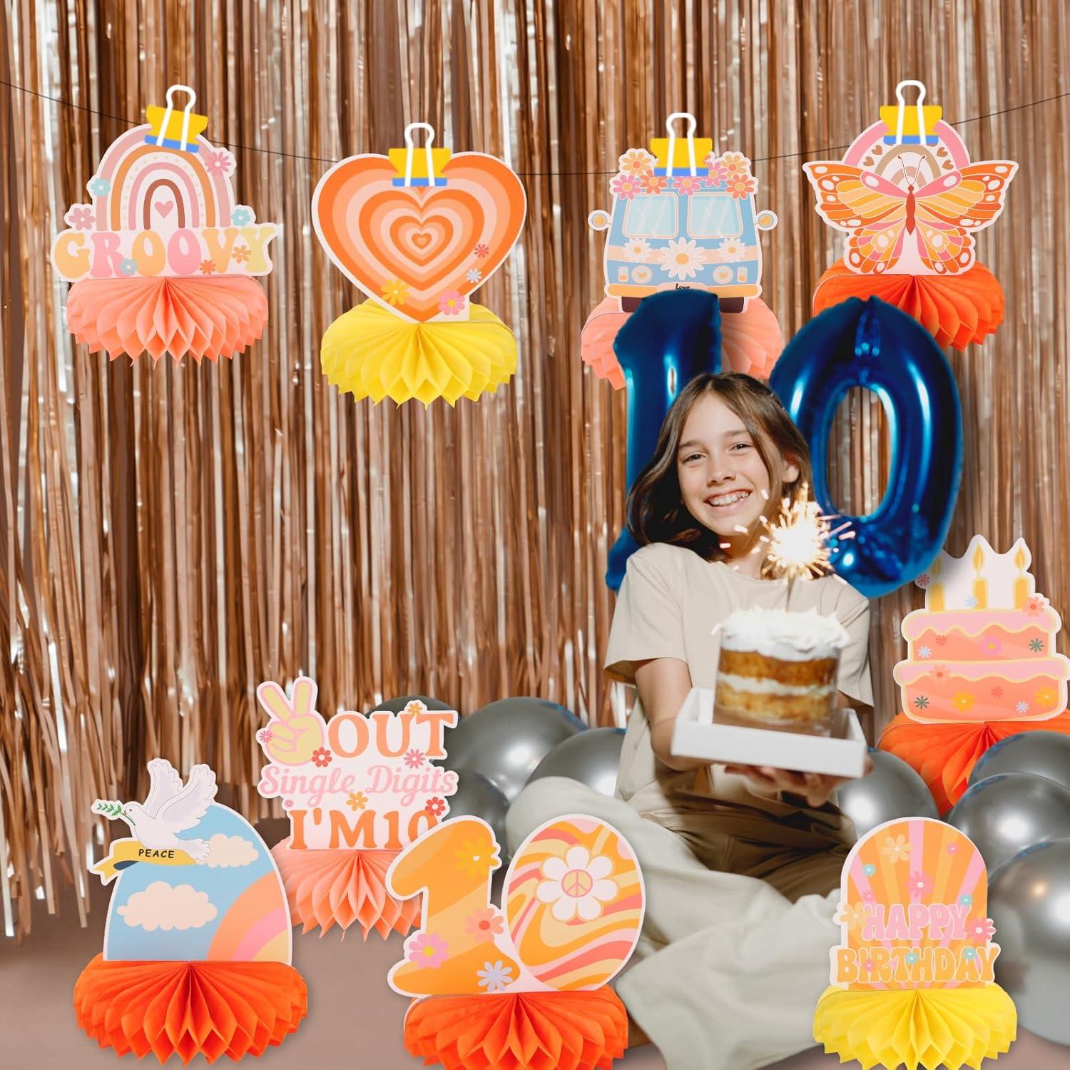 12 Centros de Mesa Honeycomb RANERVZ Hippie Retro para Cumpleaños 10