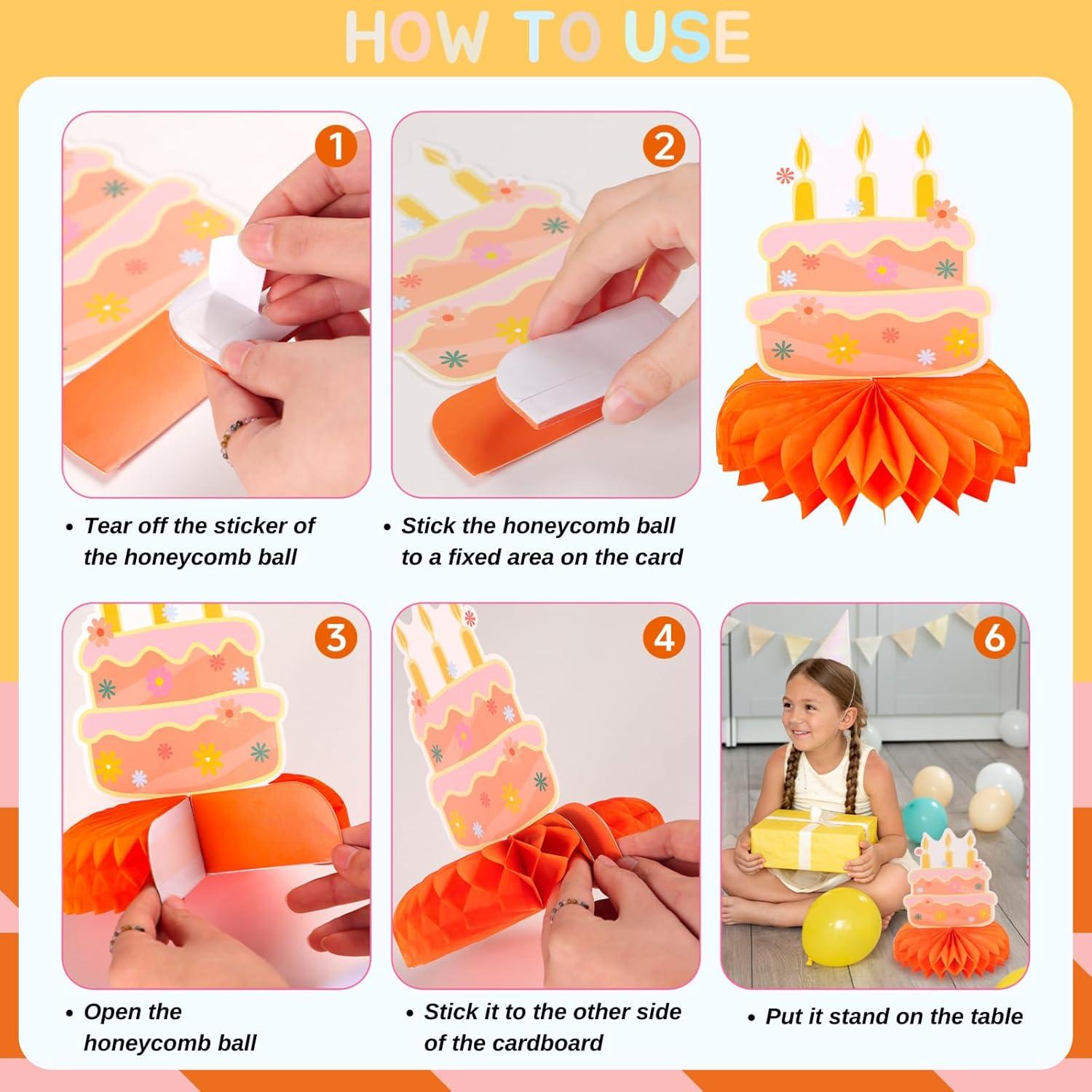 12 Centros de Mesa Honeycomb RANERVZ Hippie Retro para Cumpleaños 10