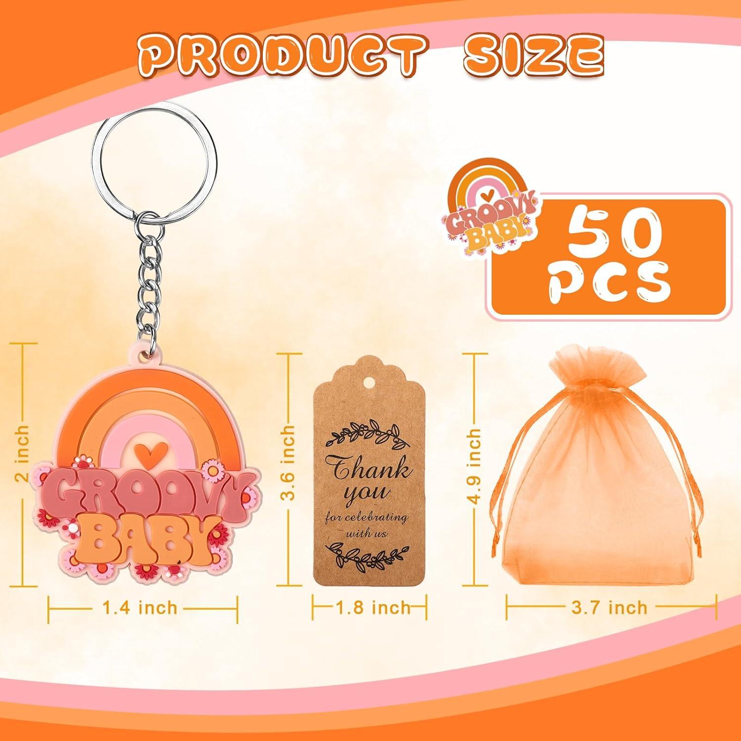 50 Juegos de Decoraciones de Fiesta Groovy Roowest - Llaveros, Etiquetas y Bolsas