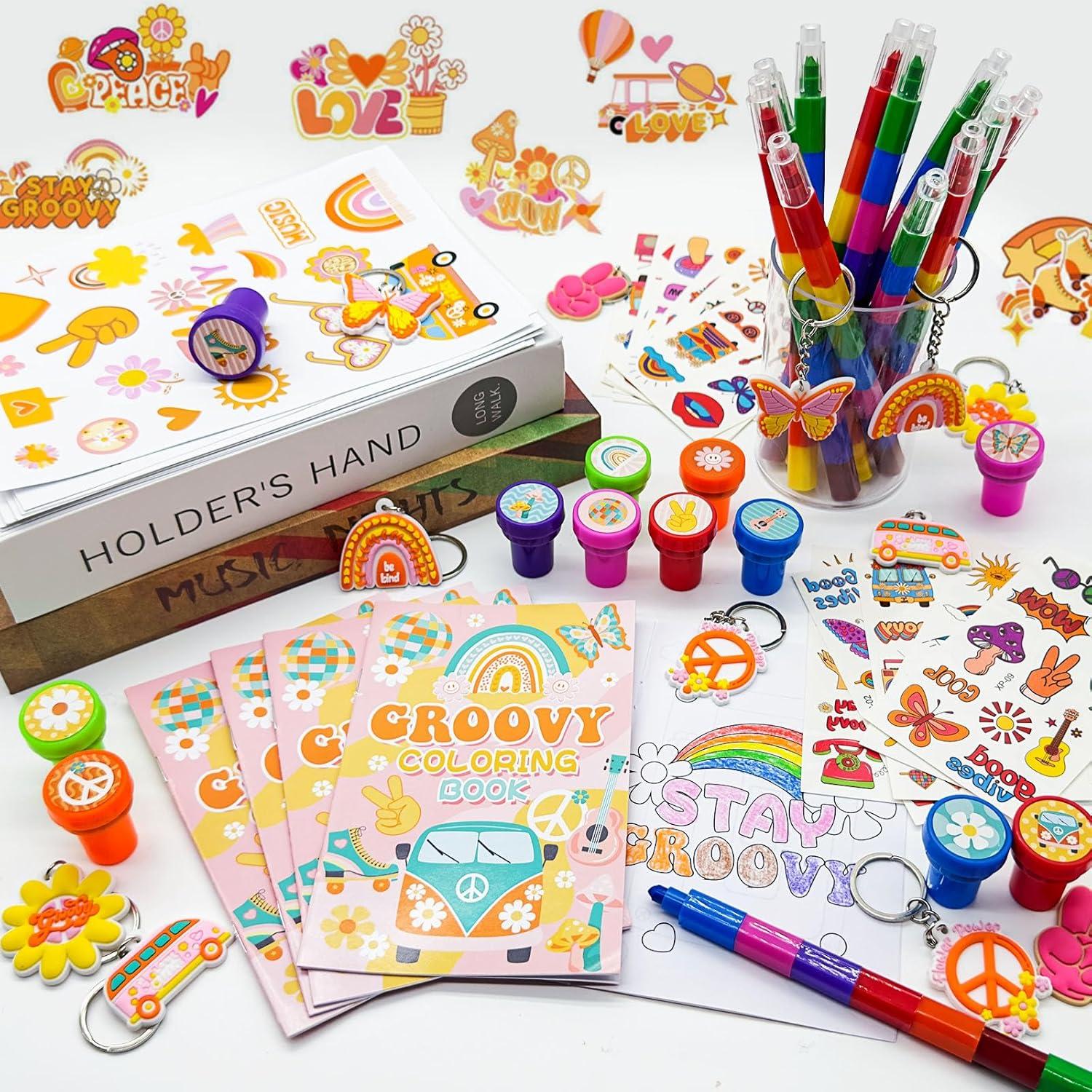 Conjunto Fiesta Groovy 72 Piezas - Libros, Crayones, Tatuajes