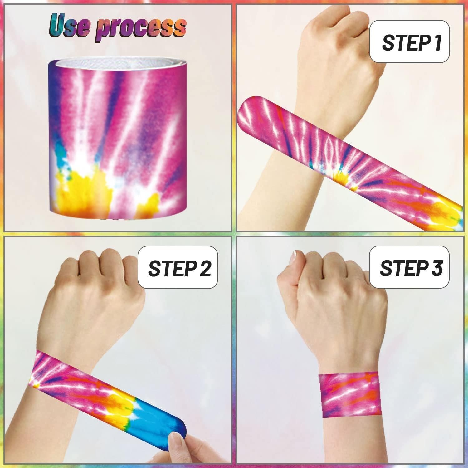 60 Pulseras de Golpe Tie Dye Lcnjscgo para Fiestas y Cumpleaños